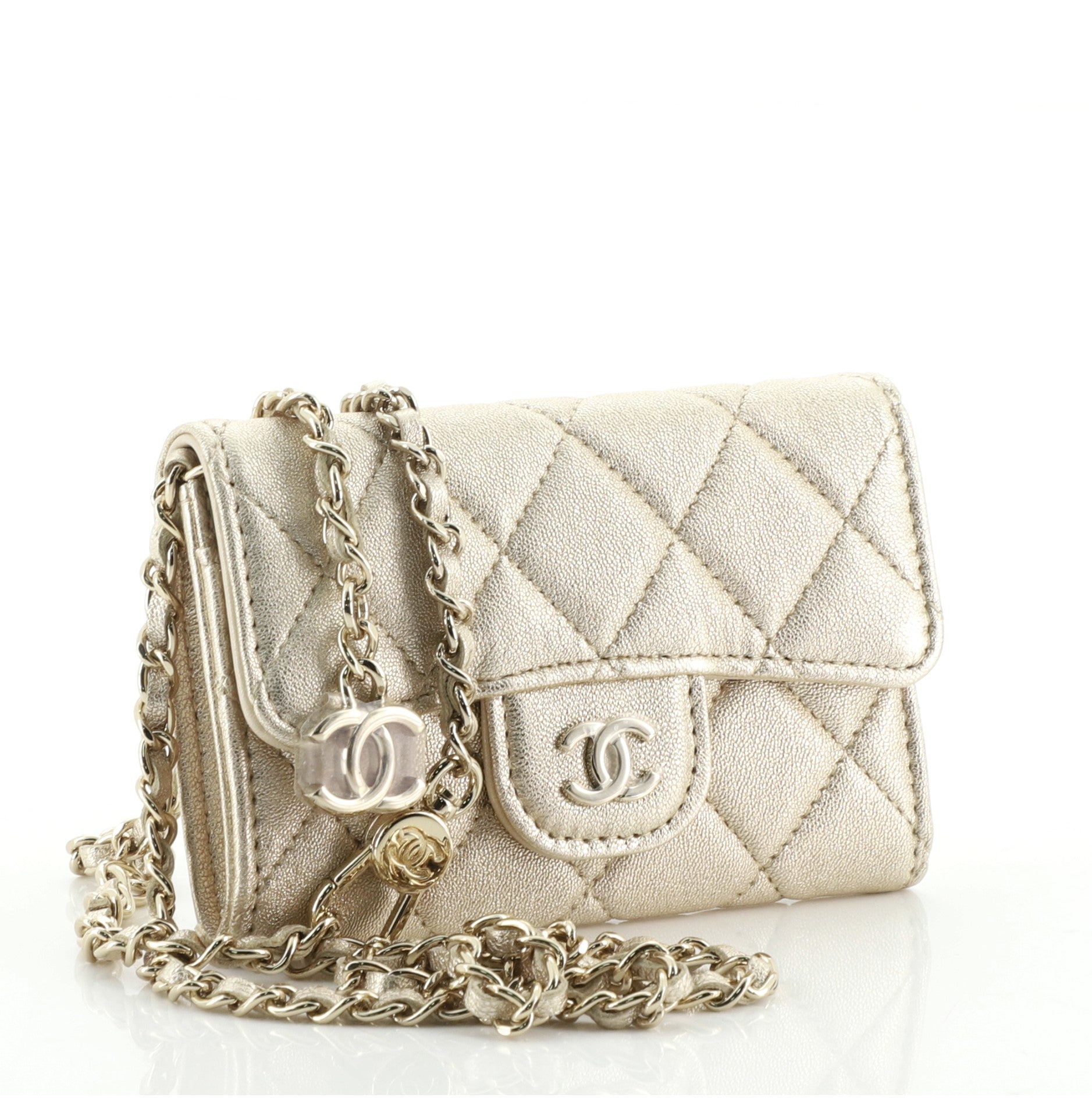 Classic Flap Chain Waist Bag Quilted Metallic Lambskin Mini