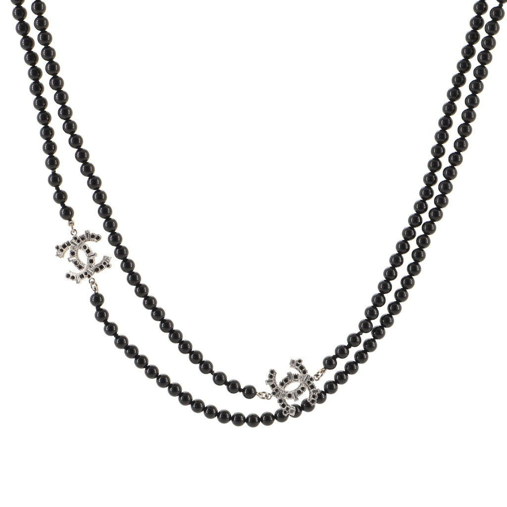 Triple CC Long Necklace Beads with Metal and Rhinestones