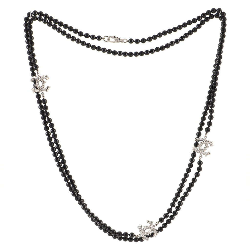 Triple CC Long Necklace Beads with Metal and Rhinestones