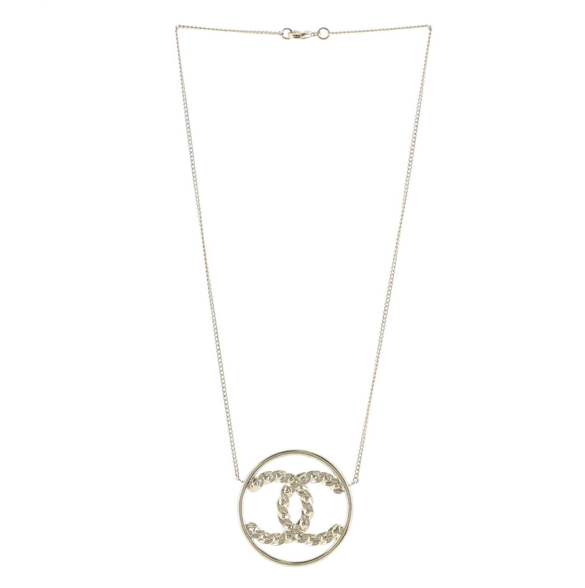 CC Circle Pendant Necklace Metal with Rhinestone