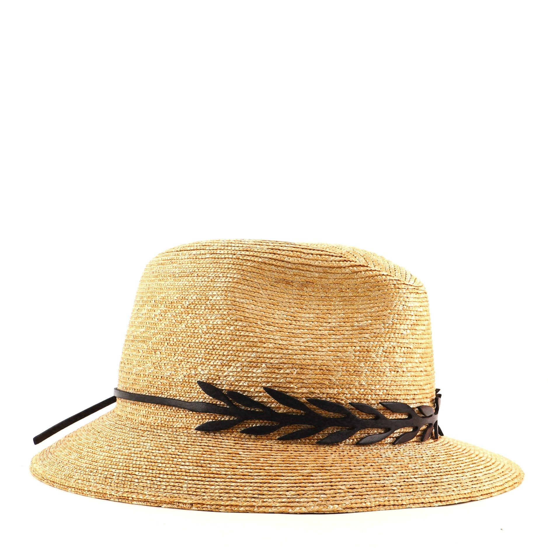 Milos Hat Braided Straw with Leather Medium