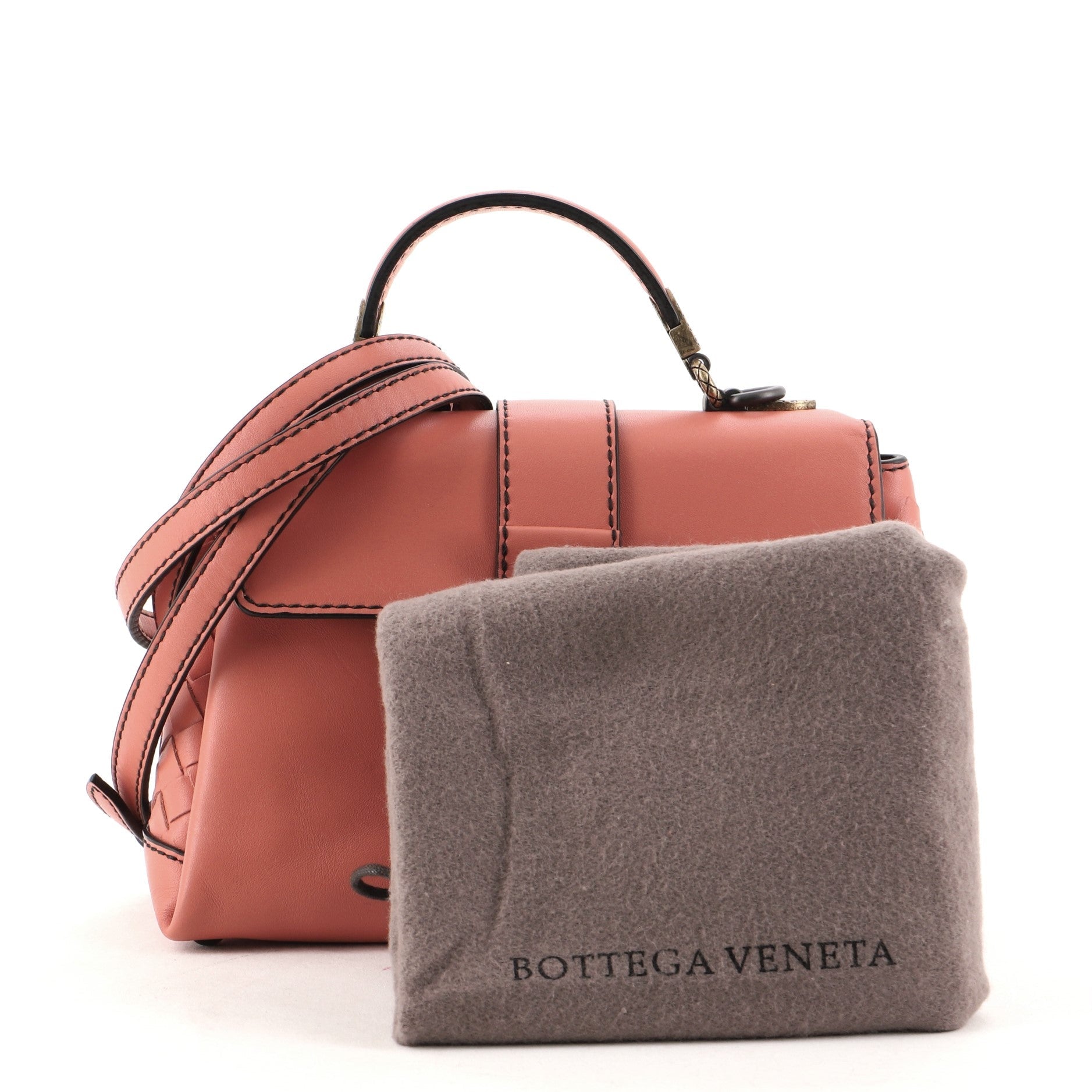Piazza Top Handle Bag Leather with Intrecciato Detail Mini