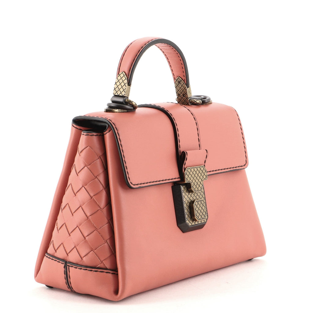 Piazza Top Handle Bag Leather with Intrecciato Detail Mini