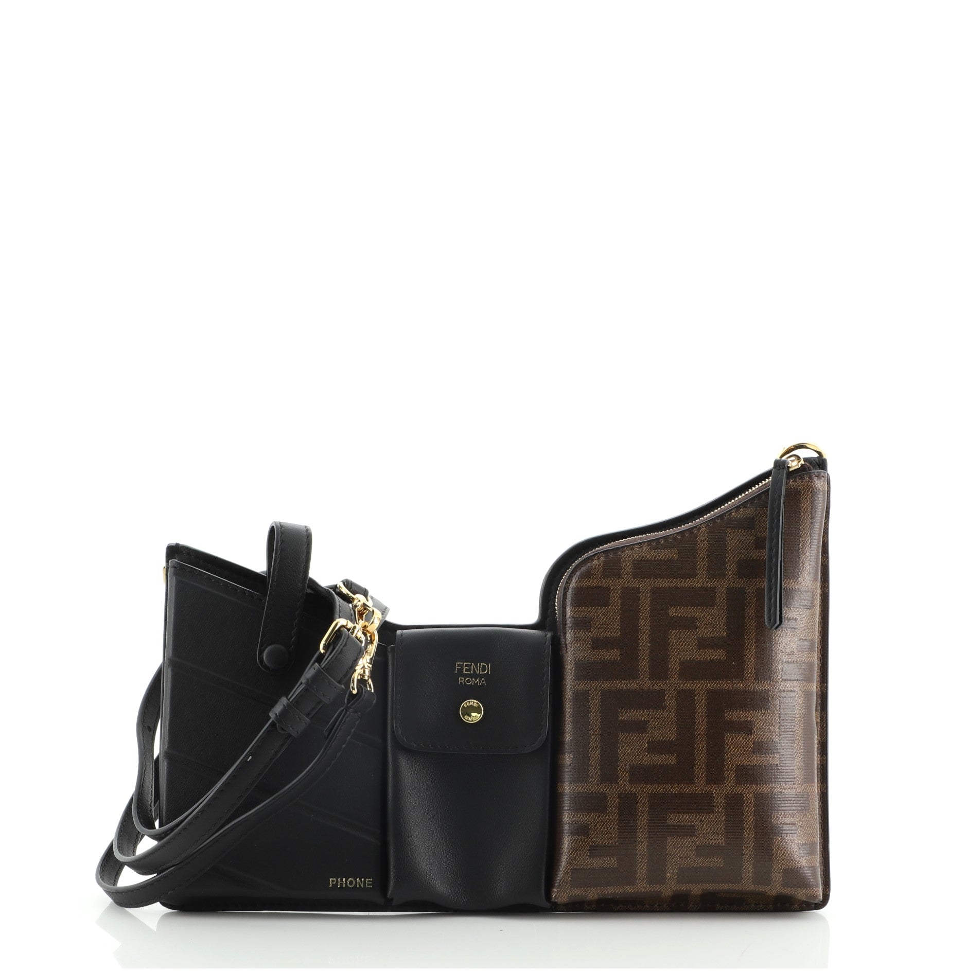 3-Pocket Messenger Bag Leather and Zucca Coated Canvas Mini