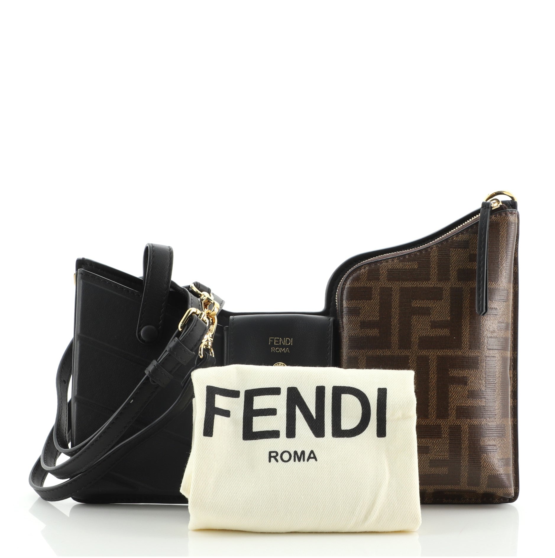 3-Pocket Messenger Bag Leather and Zucca Coated Canvas Mini