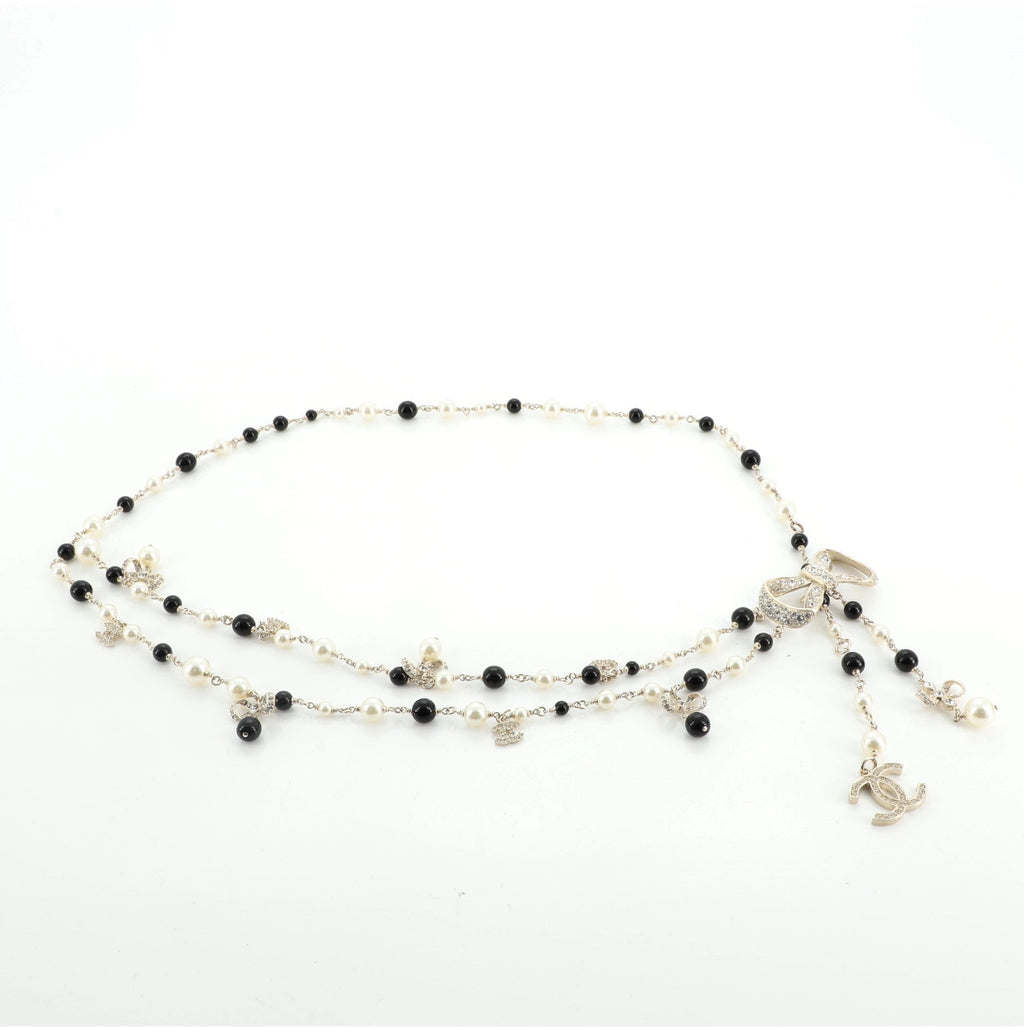 Ribbon Chain Belt Metal with Bead Faux Pearls and Crystals 115