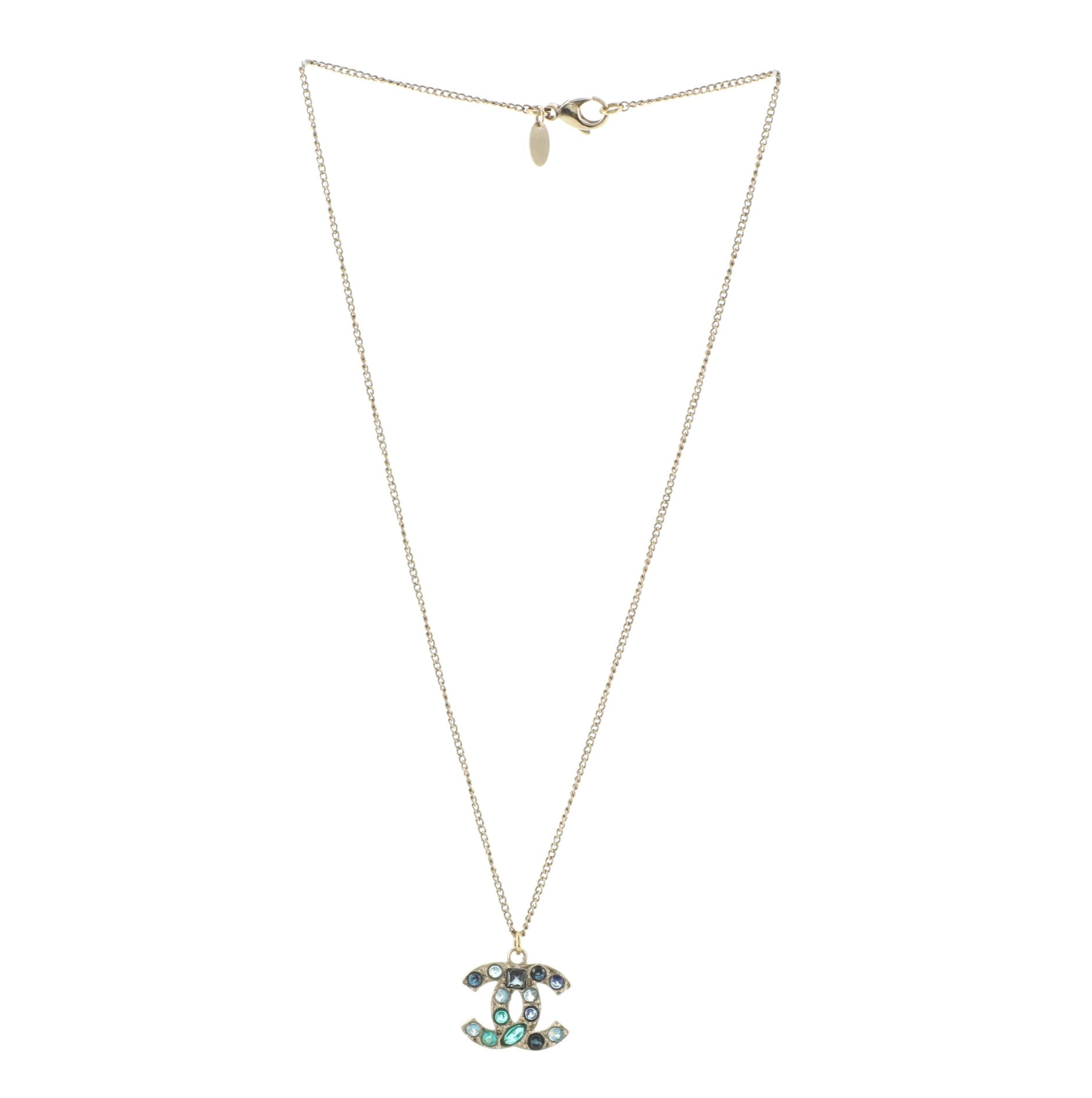 CC Pendant Long Necklace Metal with Crystals