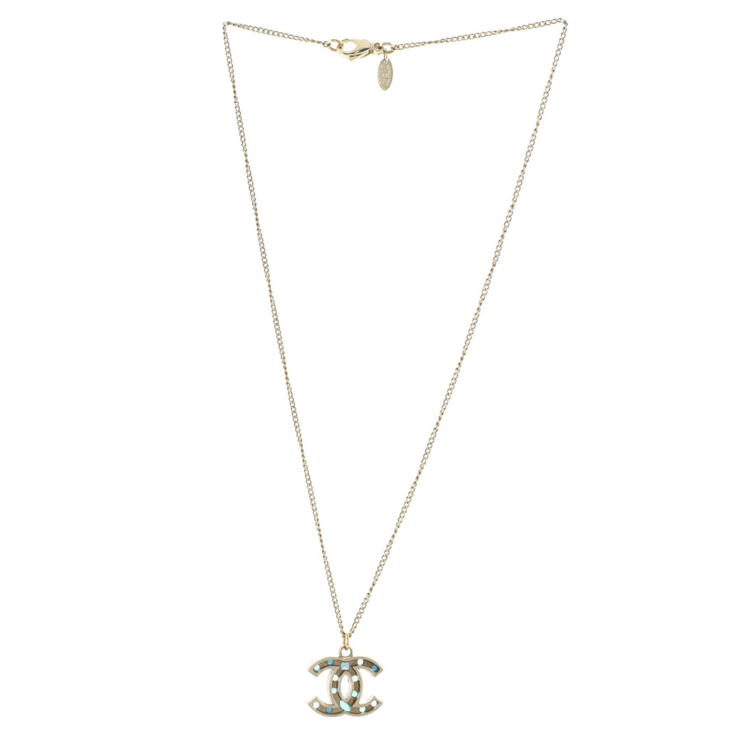 CC Pendant Long Necklace Metal with Crystals