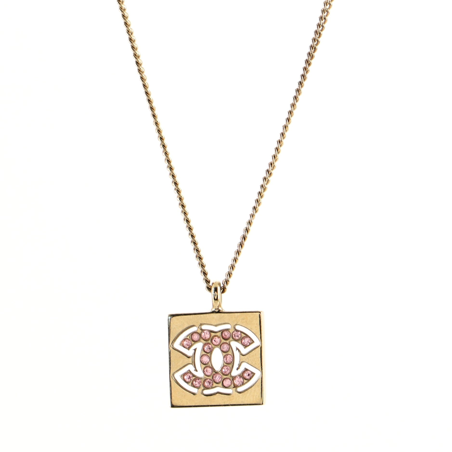 CC Square Pendant Long Necklace Crystal with Metal