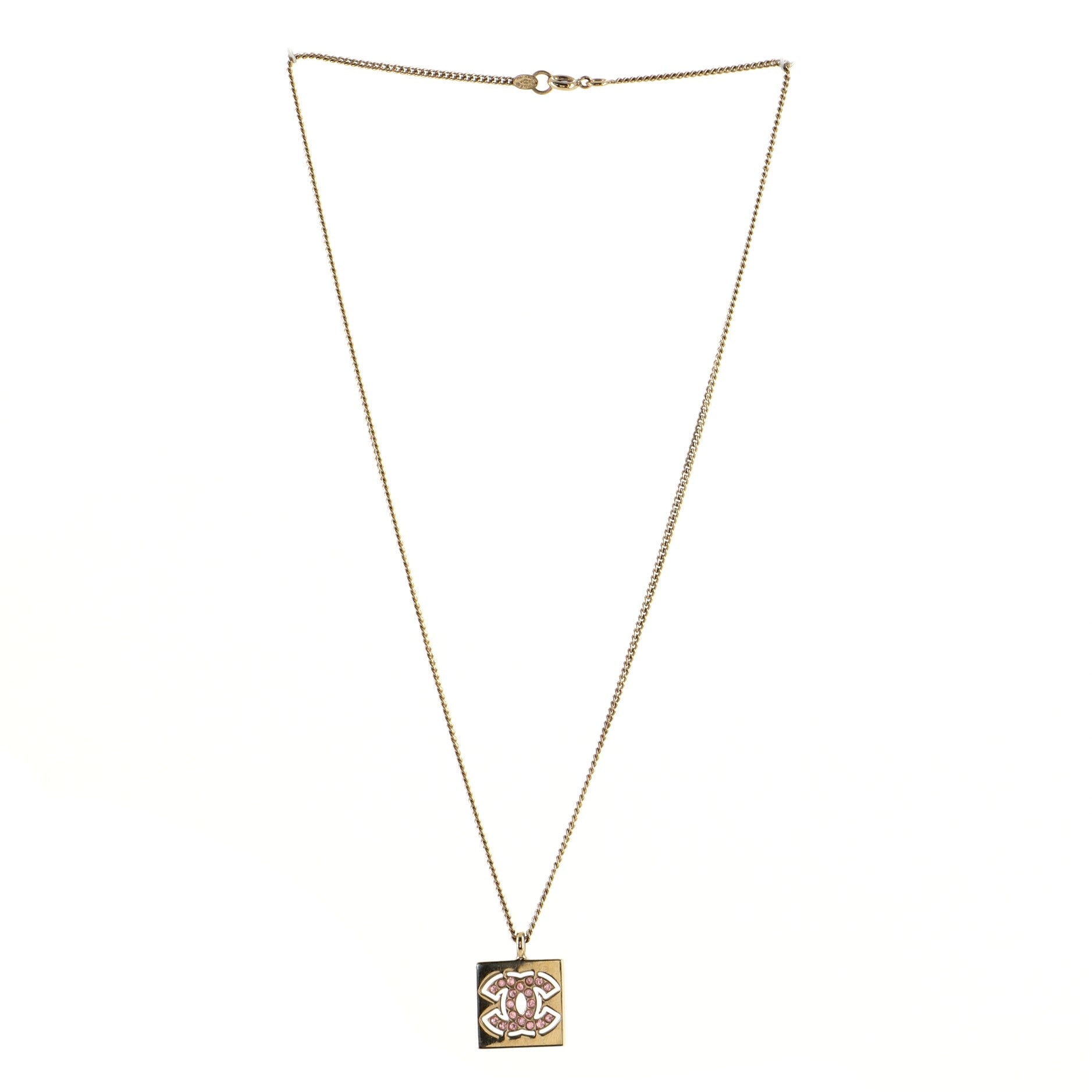CC Square Pendant Long Necklace Crystal with Metal