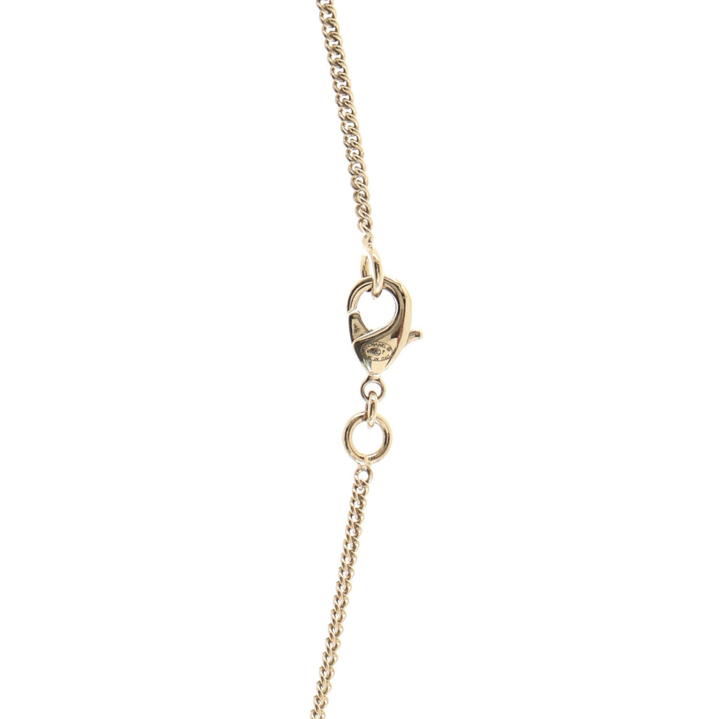 Dangling CC Ribbon Pendant Necklace Metal with Rhinestones