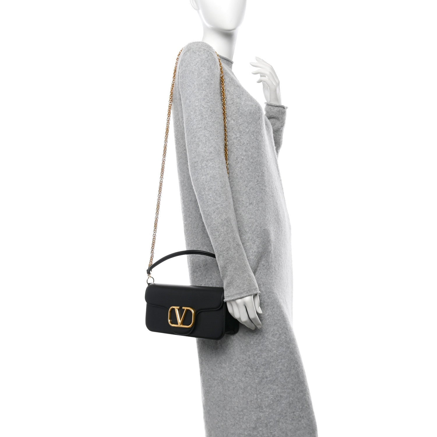 Calfskin Vlogo Loco Shoulder Bag Black