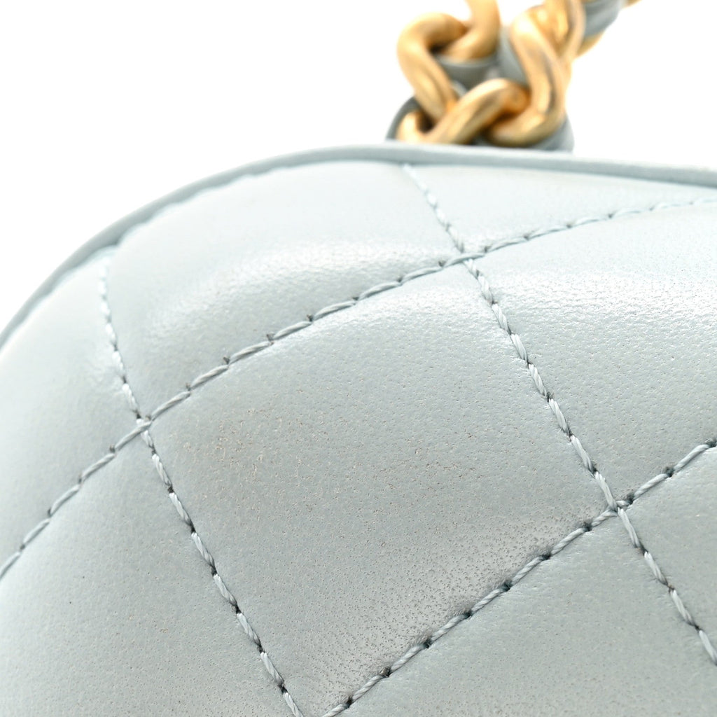 Lambskin Quilted Small CC Bubble Vanity Case With Chain Light Blue