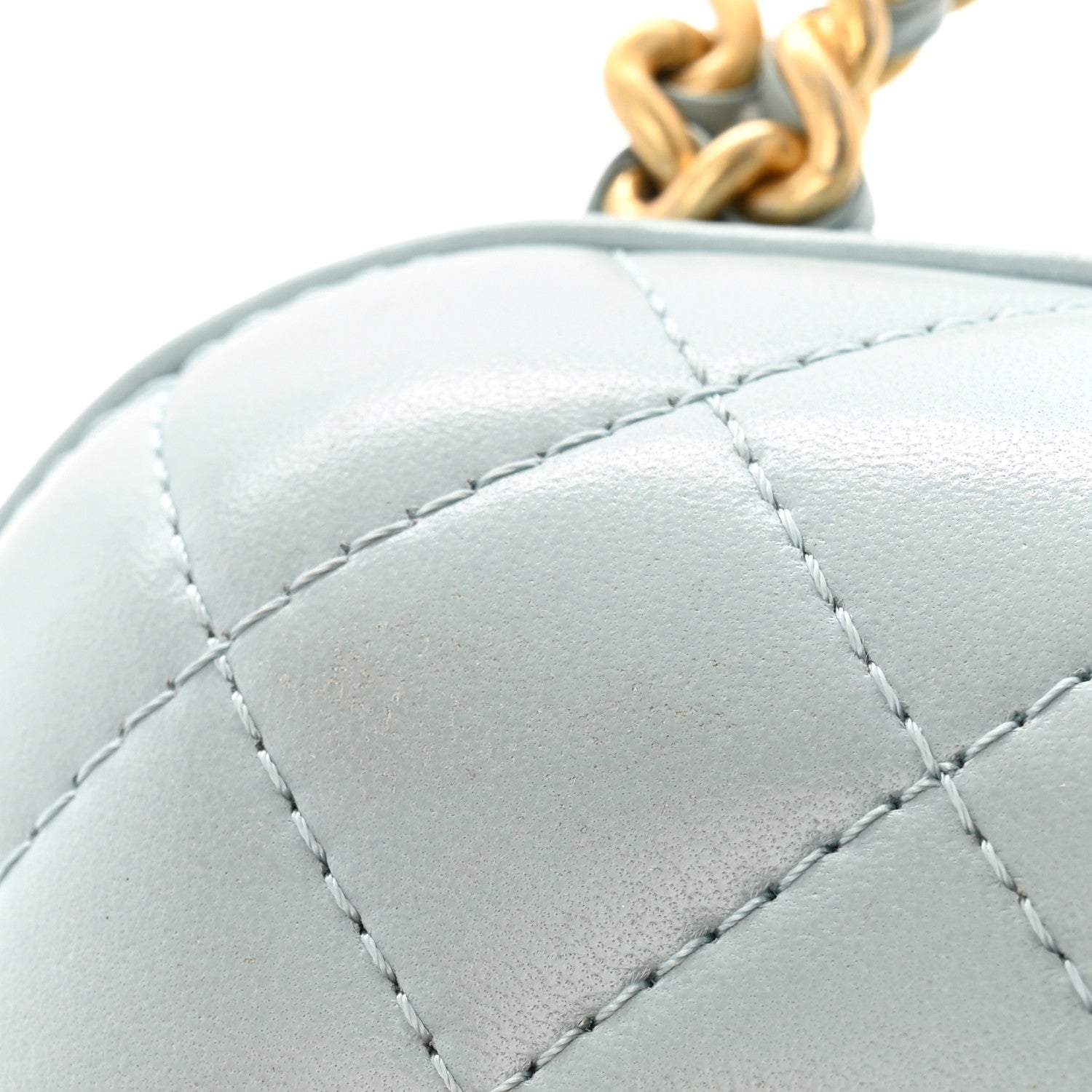 Lambskin Quilted Small CC Bubble Vanity Case With Chain Light Blue