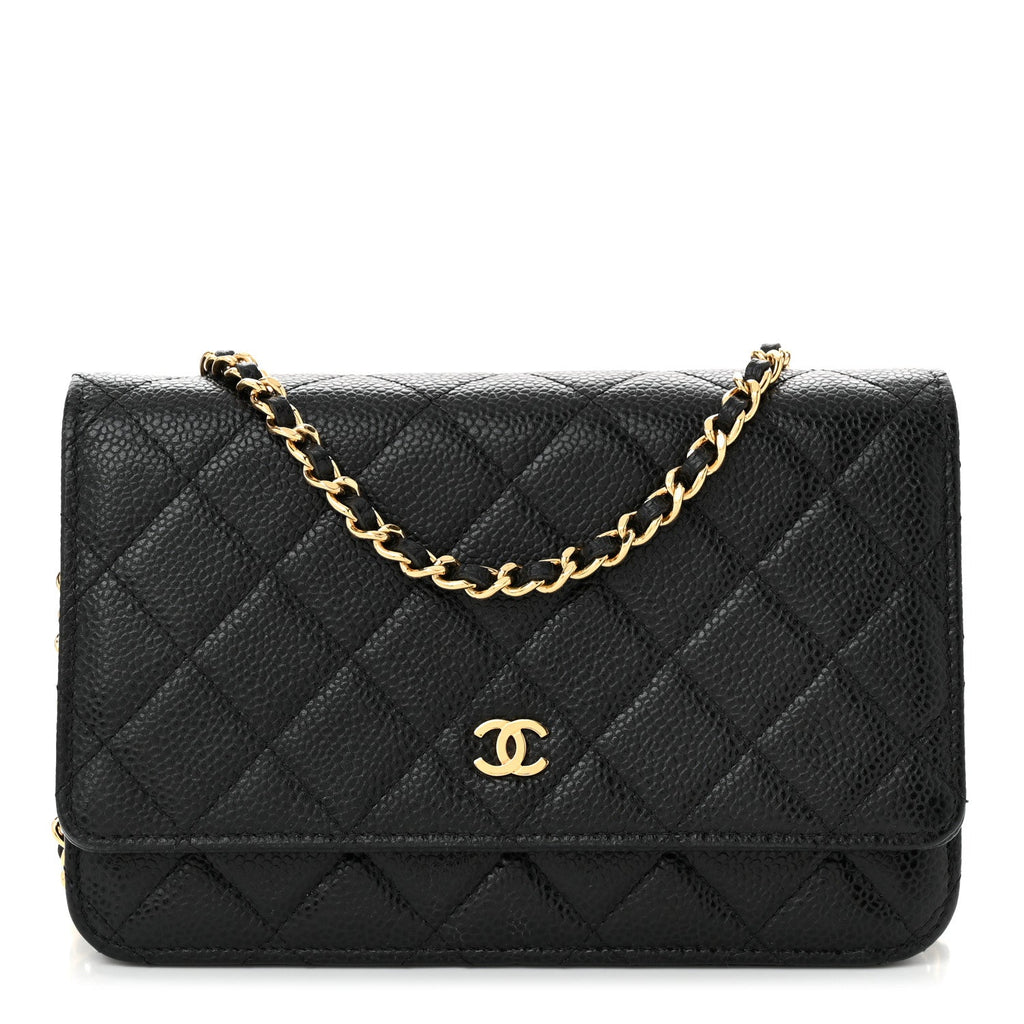 Caviar Quilted Wallet on Chain WOC Black
