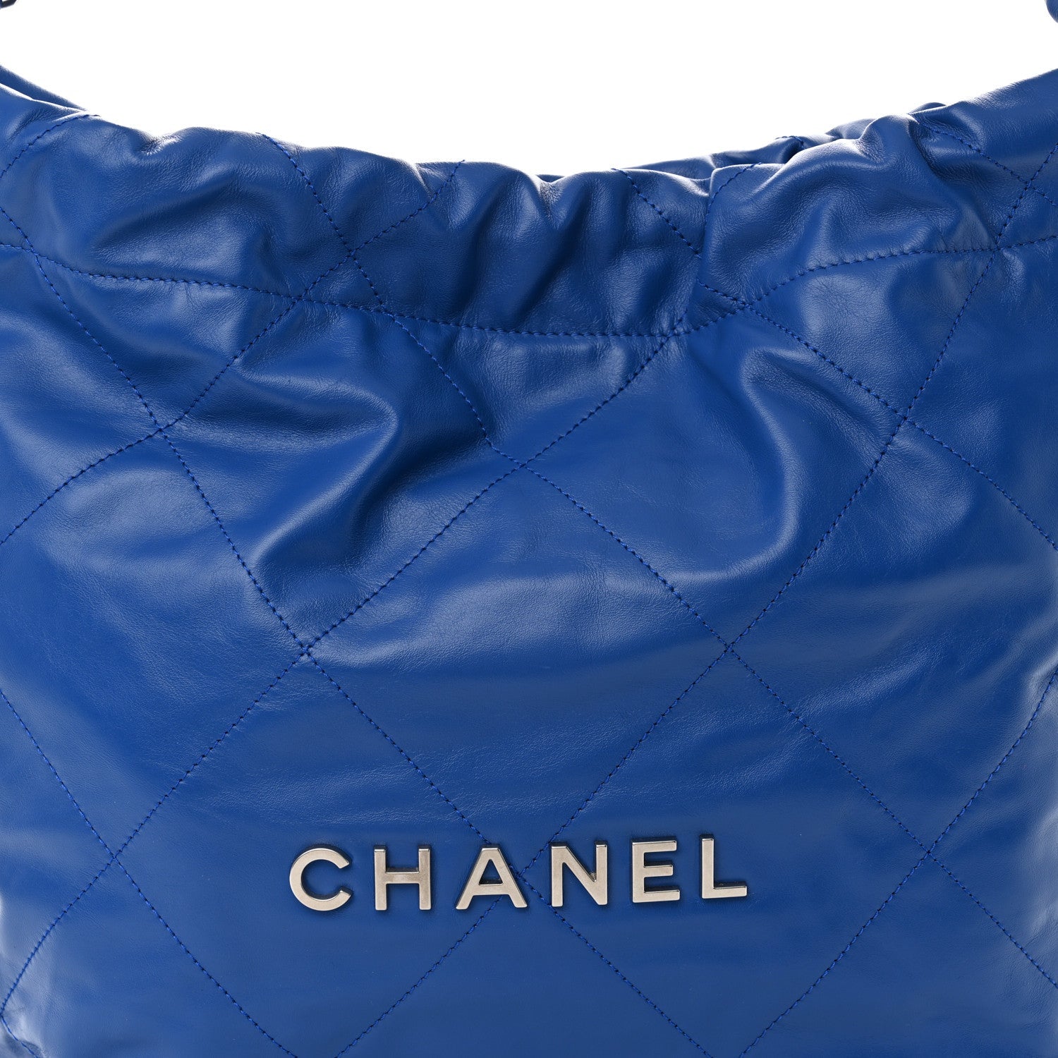 Shiny Calfskin Quilted Small Chanel 22 Dark Blue