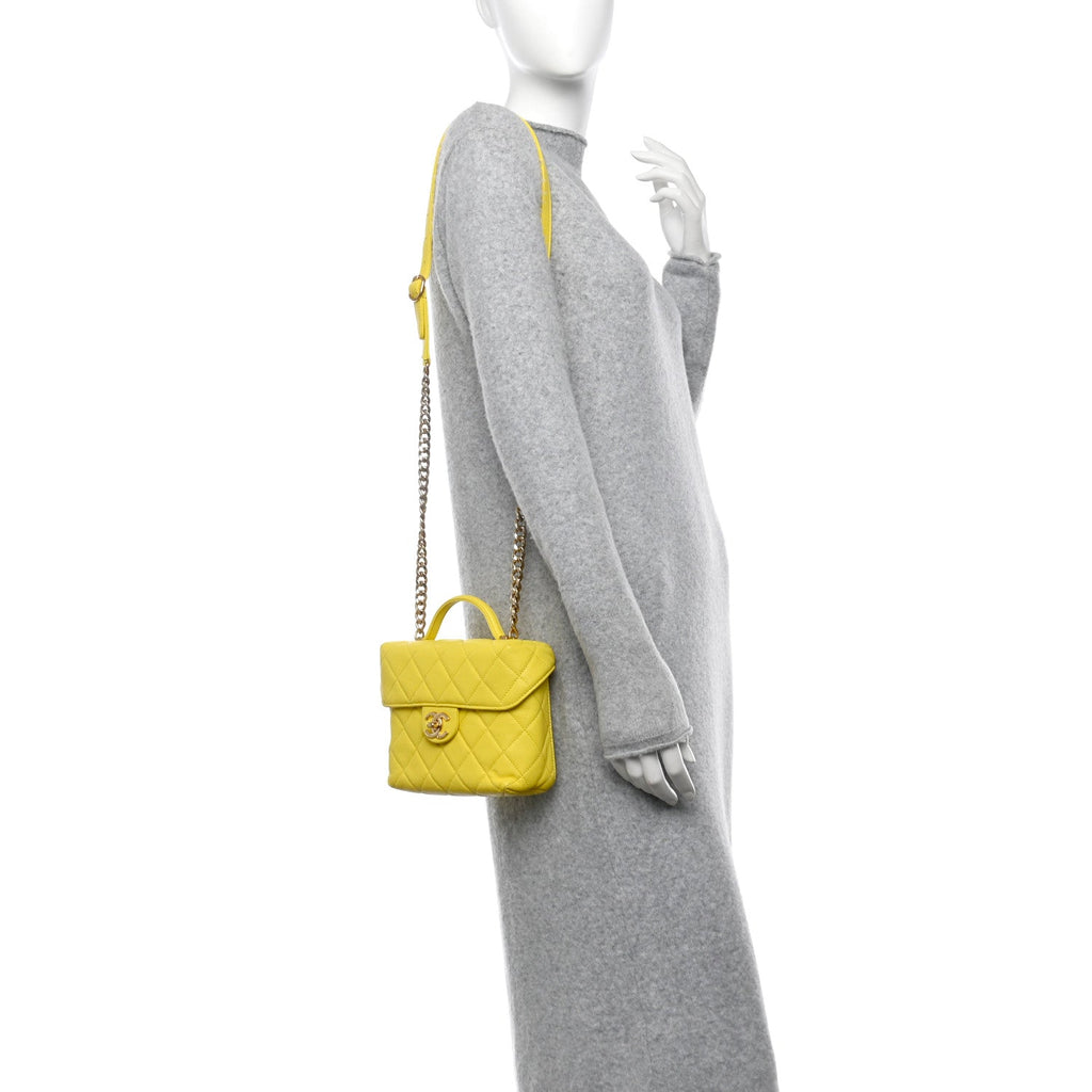 Caviar Quilted Handy Box Vanity Case Yellow