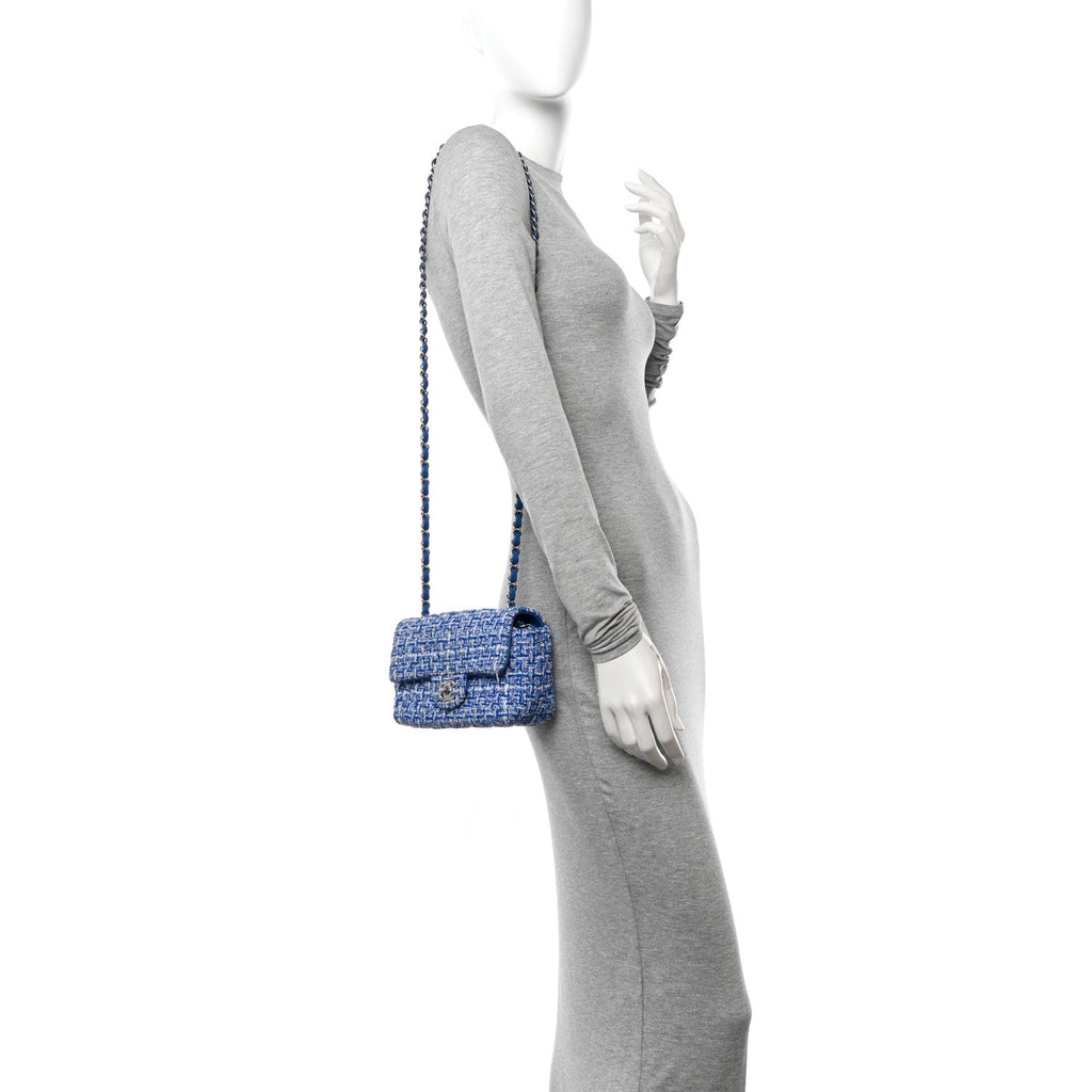 Tweed Quilted Mini Rectangular Flap Blue White