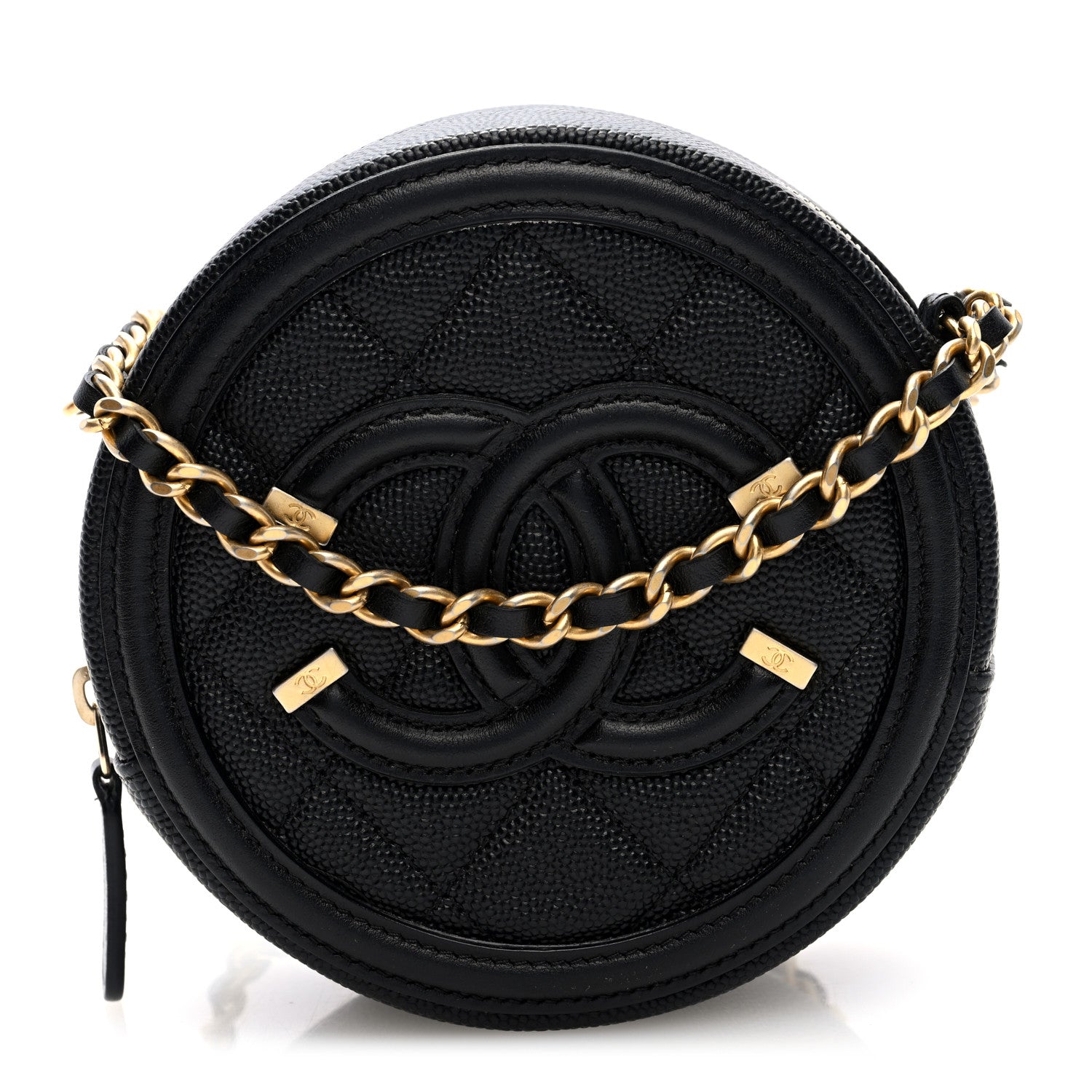 Caviar Quilted Round Filigree Crossbody Black
