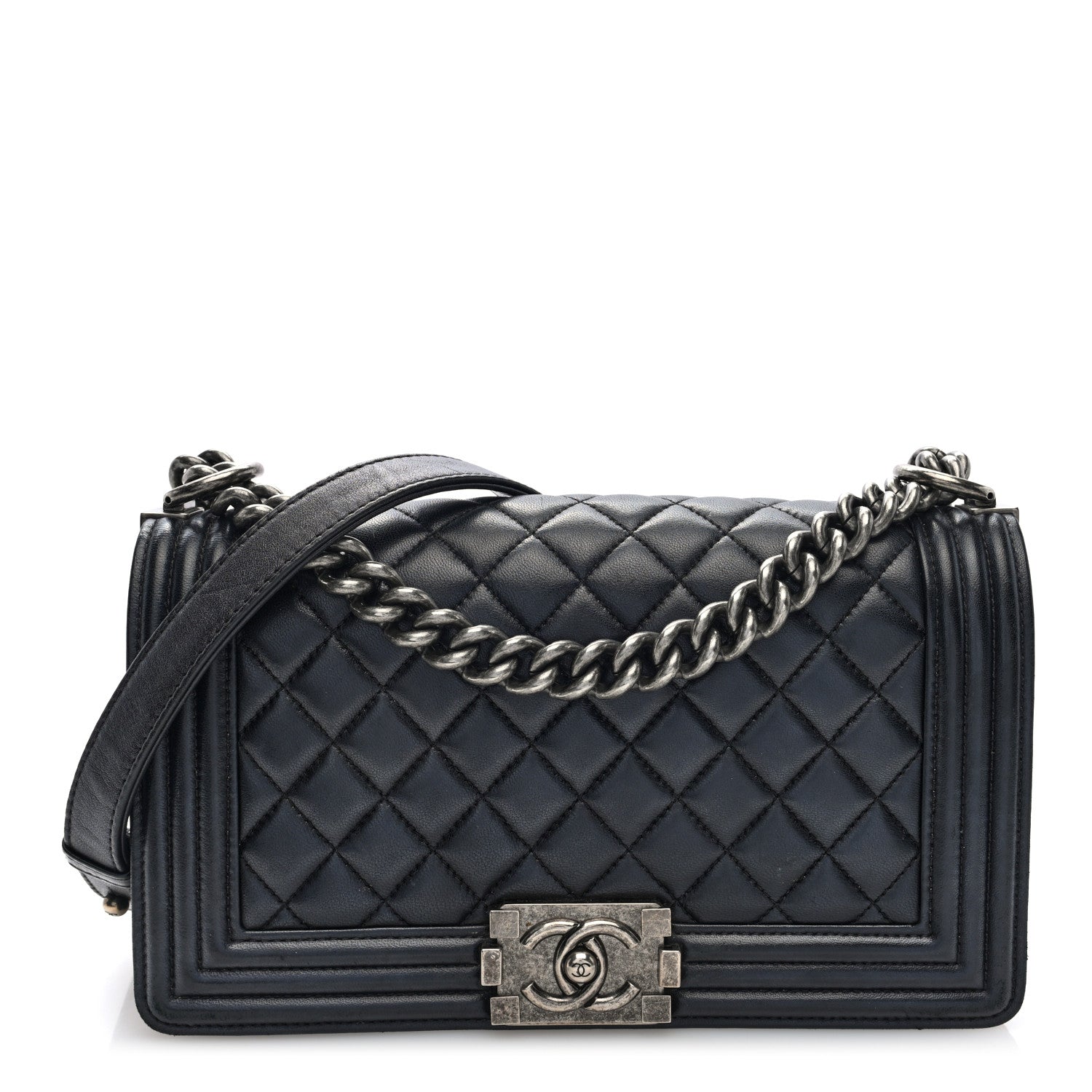 Lambskin Quilted Medium Boy Flap Black