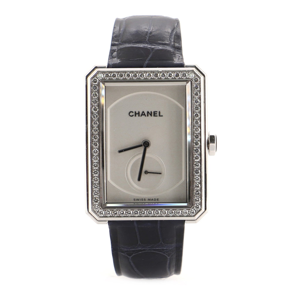 Boy·Friend Manual Watch White Gold and Alligator with Diamond Bezel 28