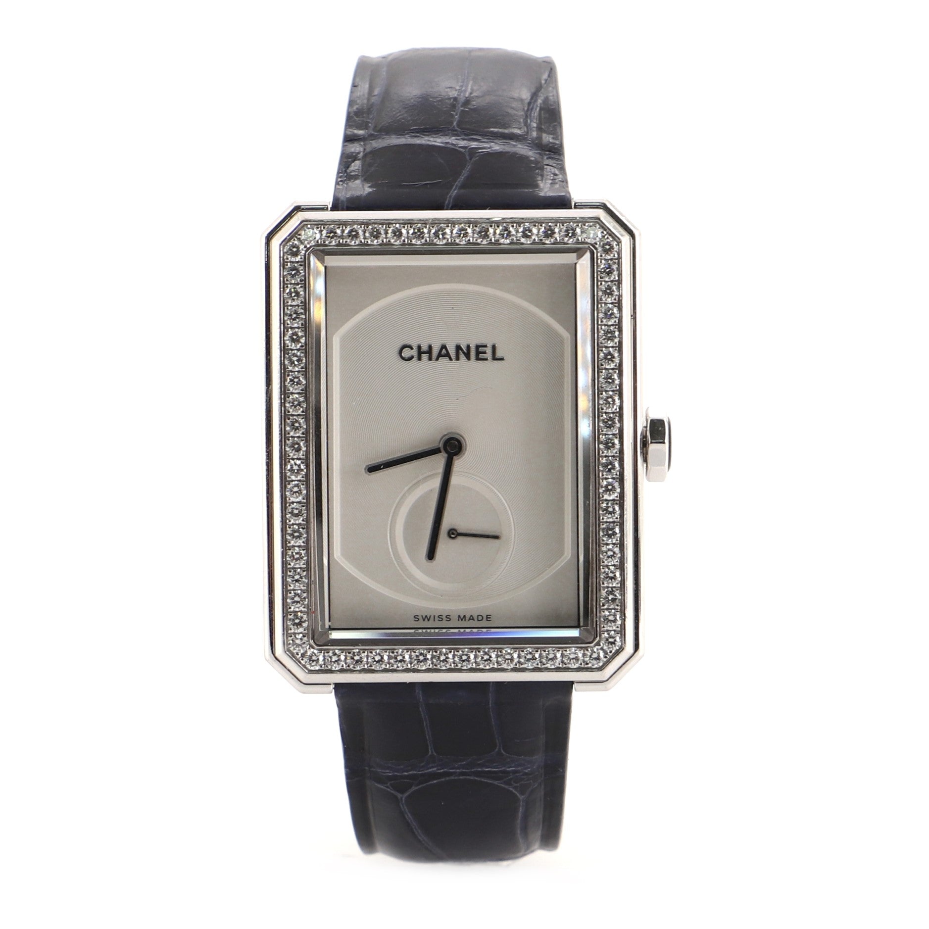 Boy·Friend Manual Watch White Gold and Alligator with Diamond Bezel 28