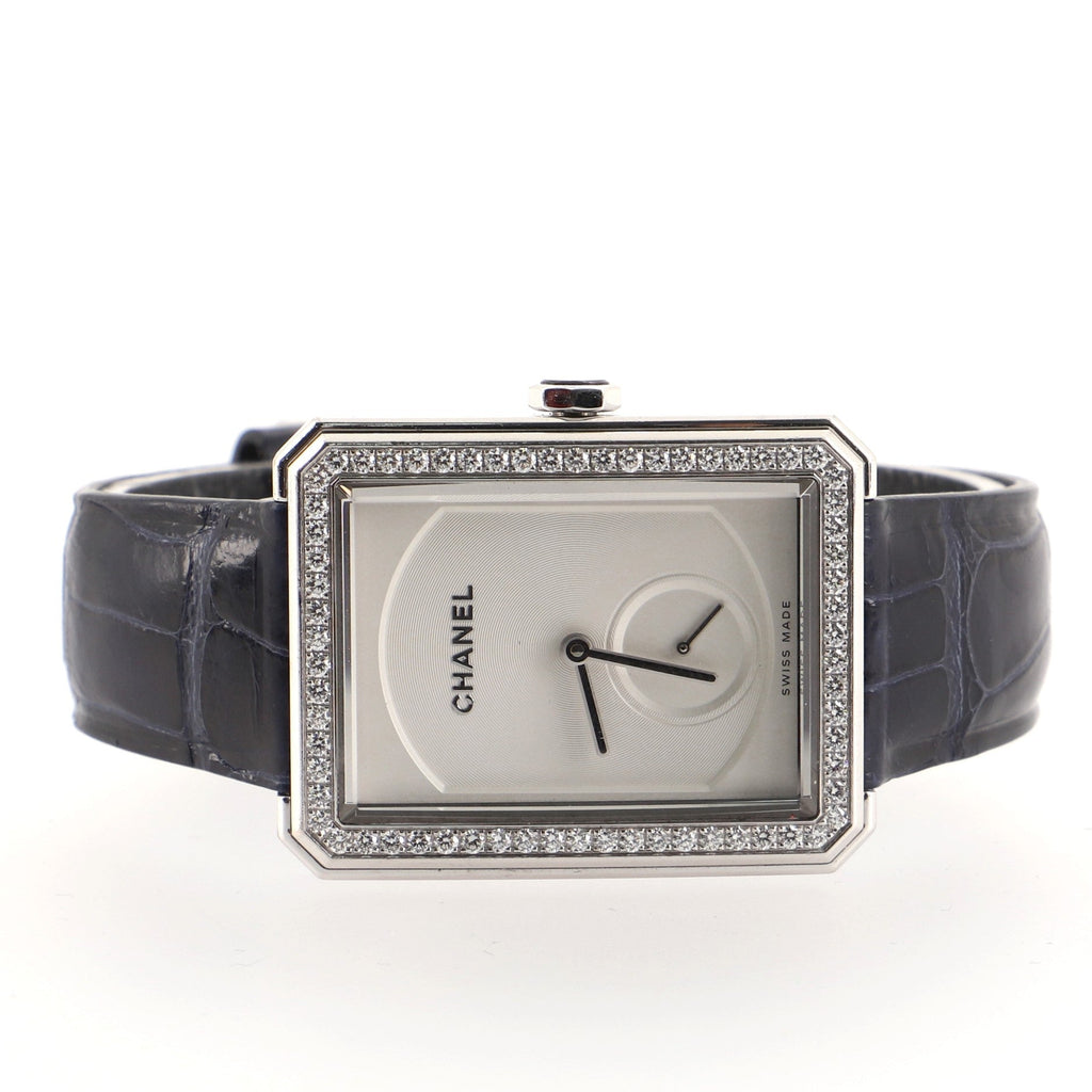 Boy·Friend Manual Watch White Gold and Alligator with Diamond Bezel 28