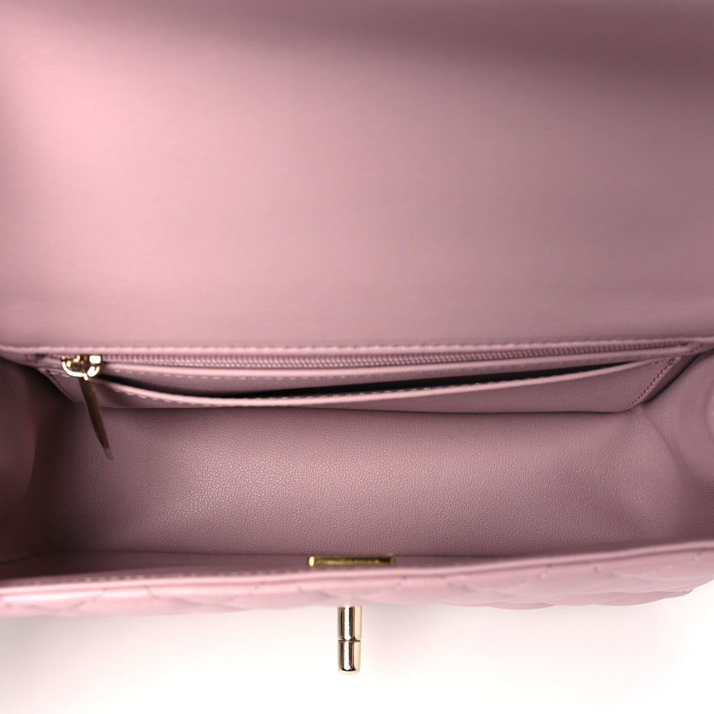 Lambskin Quilted Mini Top Handle Rectangular Flap Light Pink