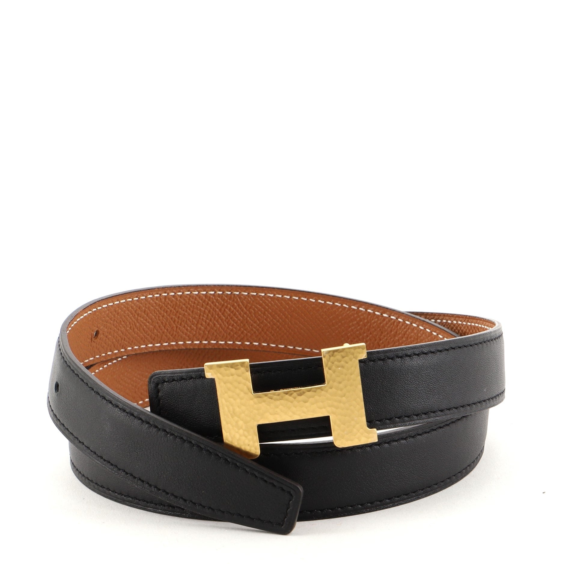 Constance Martelee H Reversible Belt Leather with Hammered Hardware Thin 75