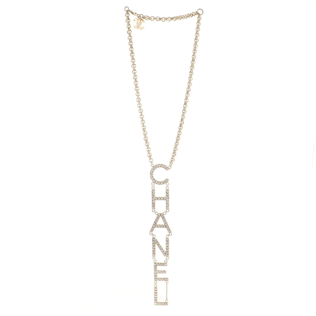 Vertical Logo Necklace Metal with Crystal