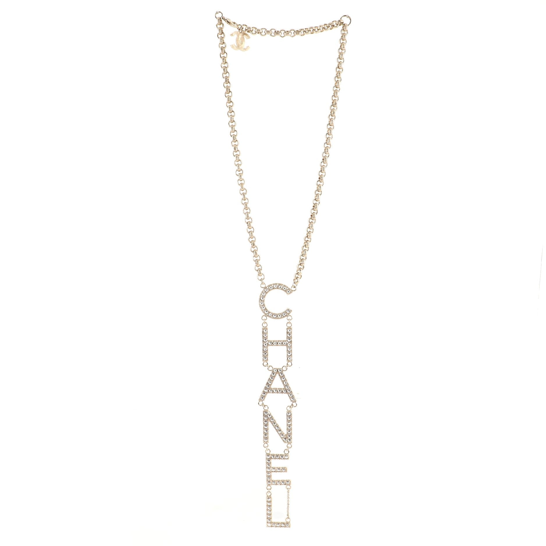 Vertical Logo Necklace Metal with Crystal