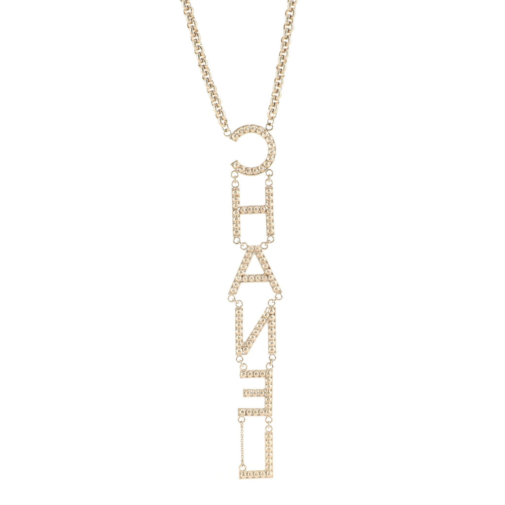 Vertical Logo Necklace Metal with Crystal