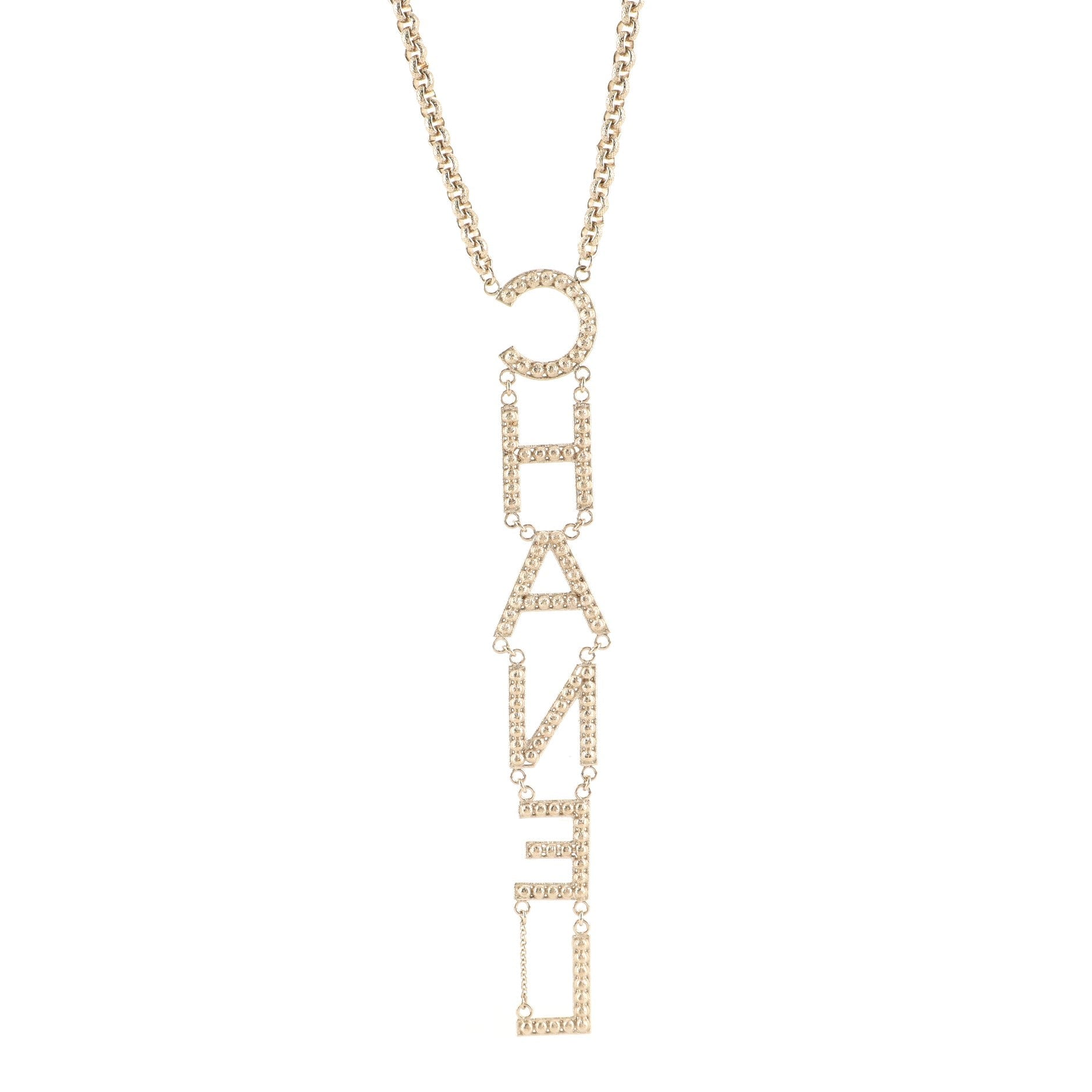 Vertical Logo Necklace Metal with Crystal