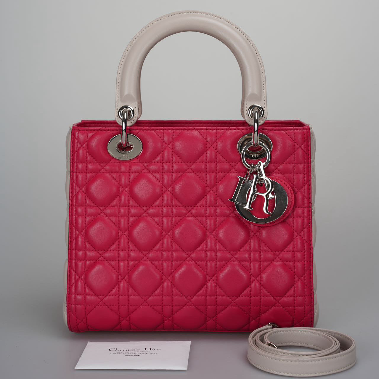 Christian Dior Lady Dior Bag Cannage Medium Handbag in Lambskin Leather  Red White