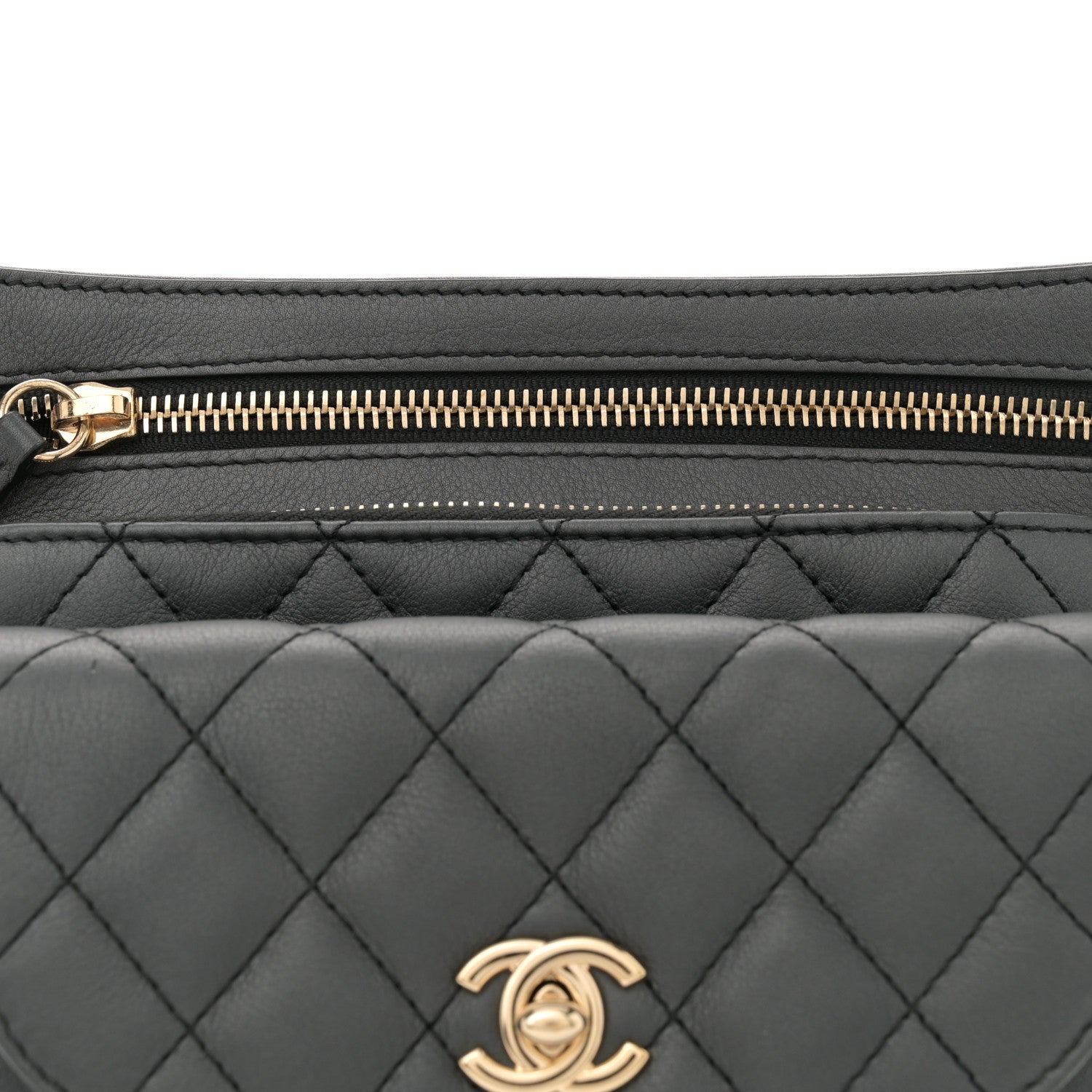 Metallic Calfskin Flap Chain Waist Bag Ruthenium