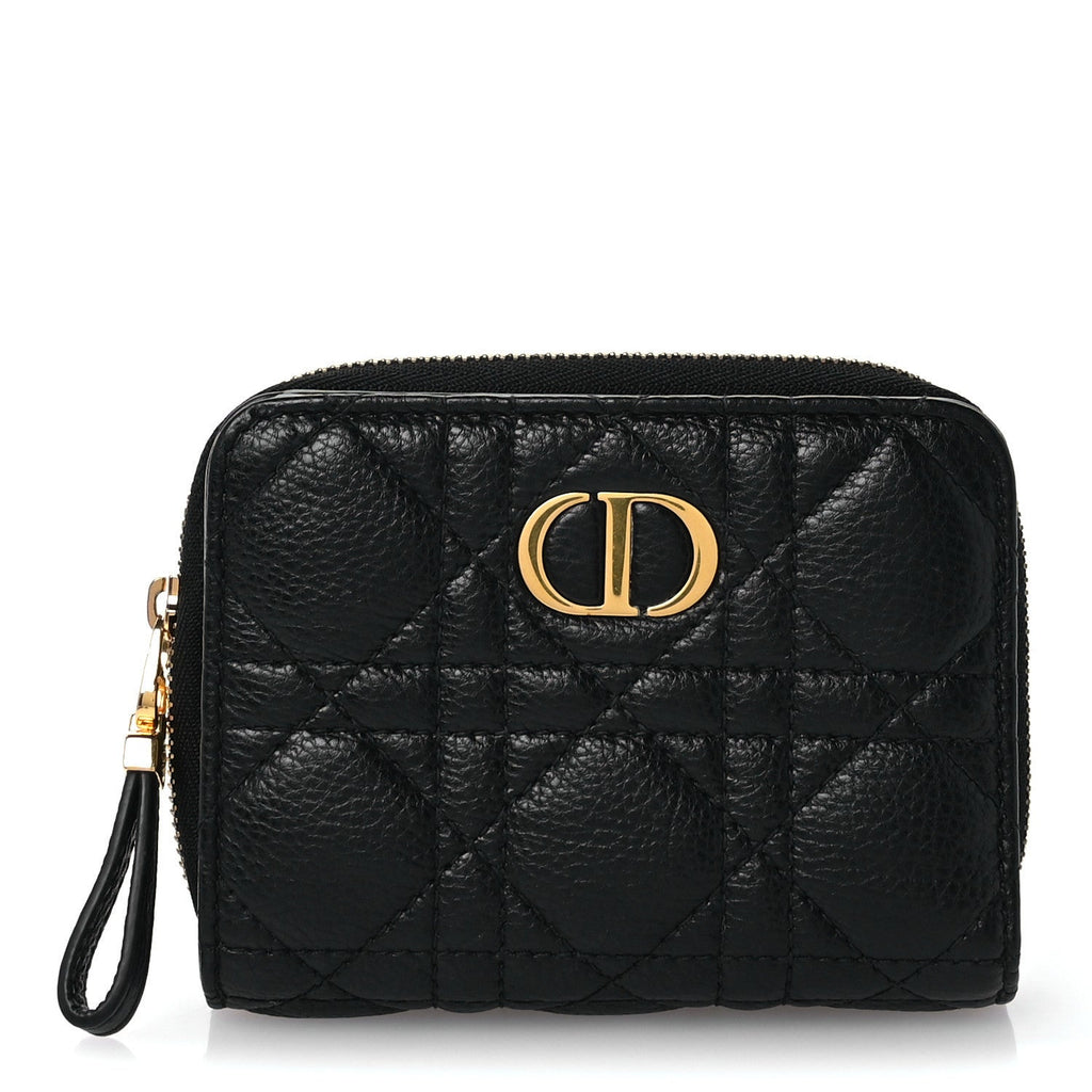 Grained Calfskin Supple Cannage Caro Scarlet Zipped Wallet Black