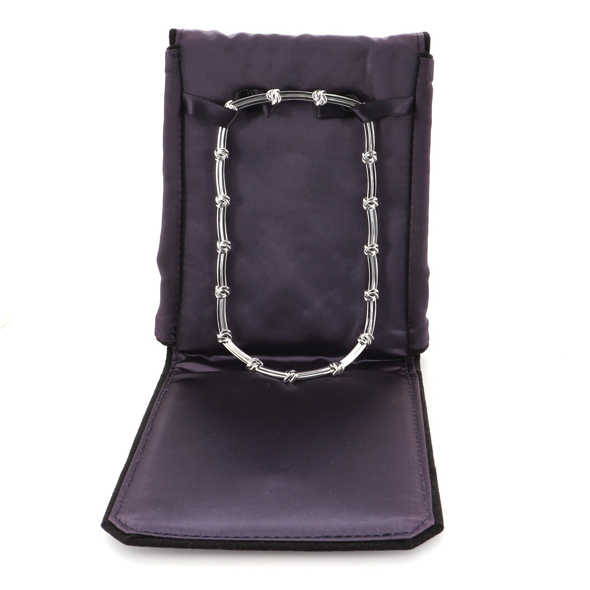 Vintage Love Knot Groove Link Choker Necklace 18K White Gold