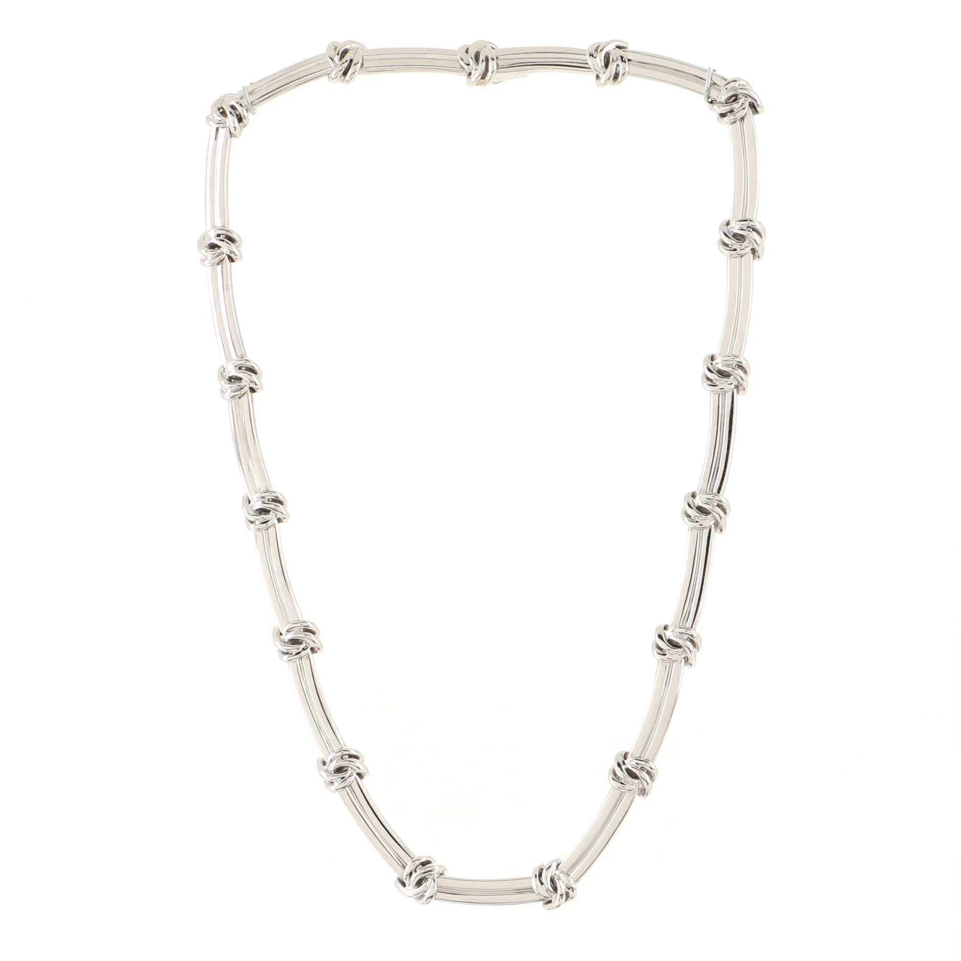 Vintage Love Knot Groove Link Choker Necklace 18K White Gold