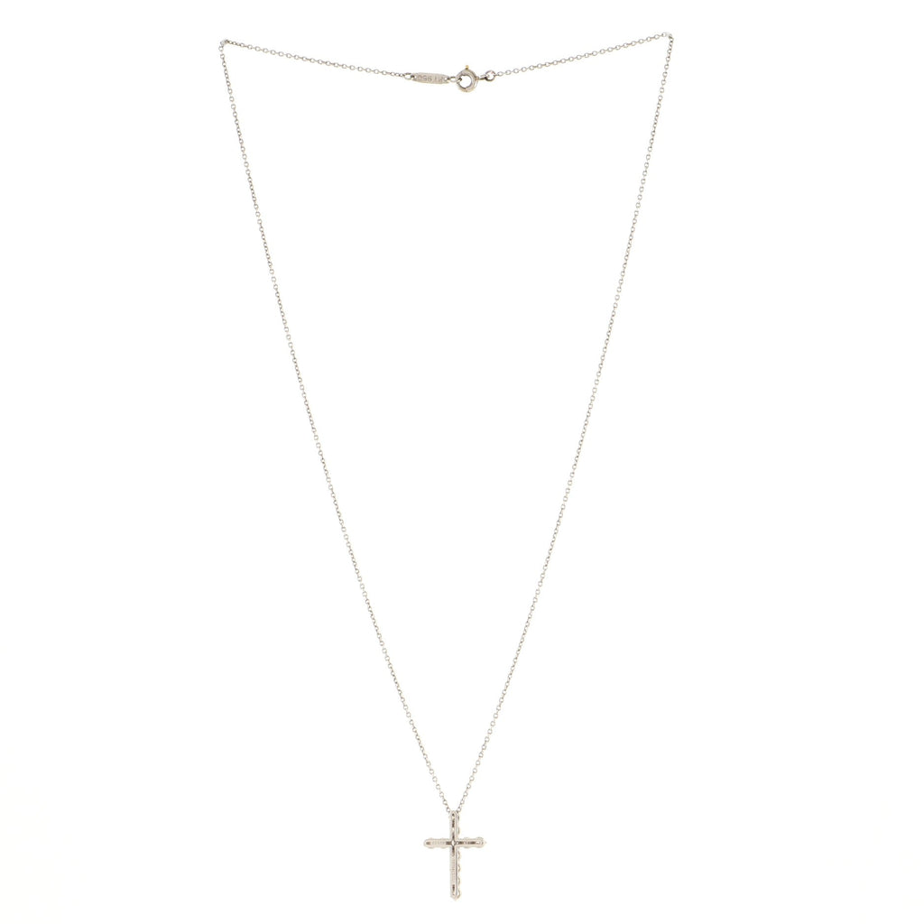 Cross Pendant Necklace Platinum and Diamonds Small