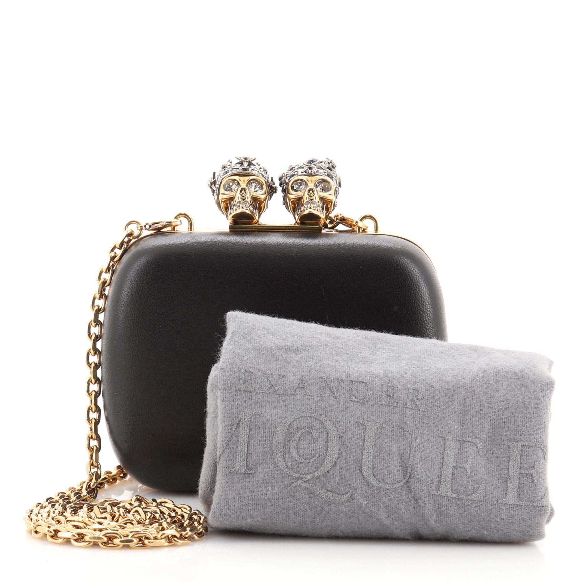 Skull Box Convertible Clutch Leather Mini