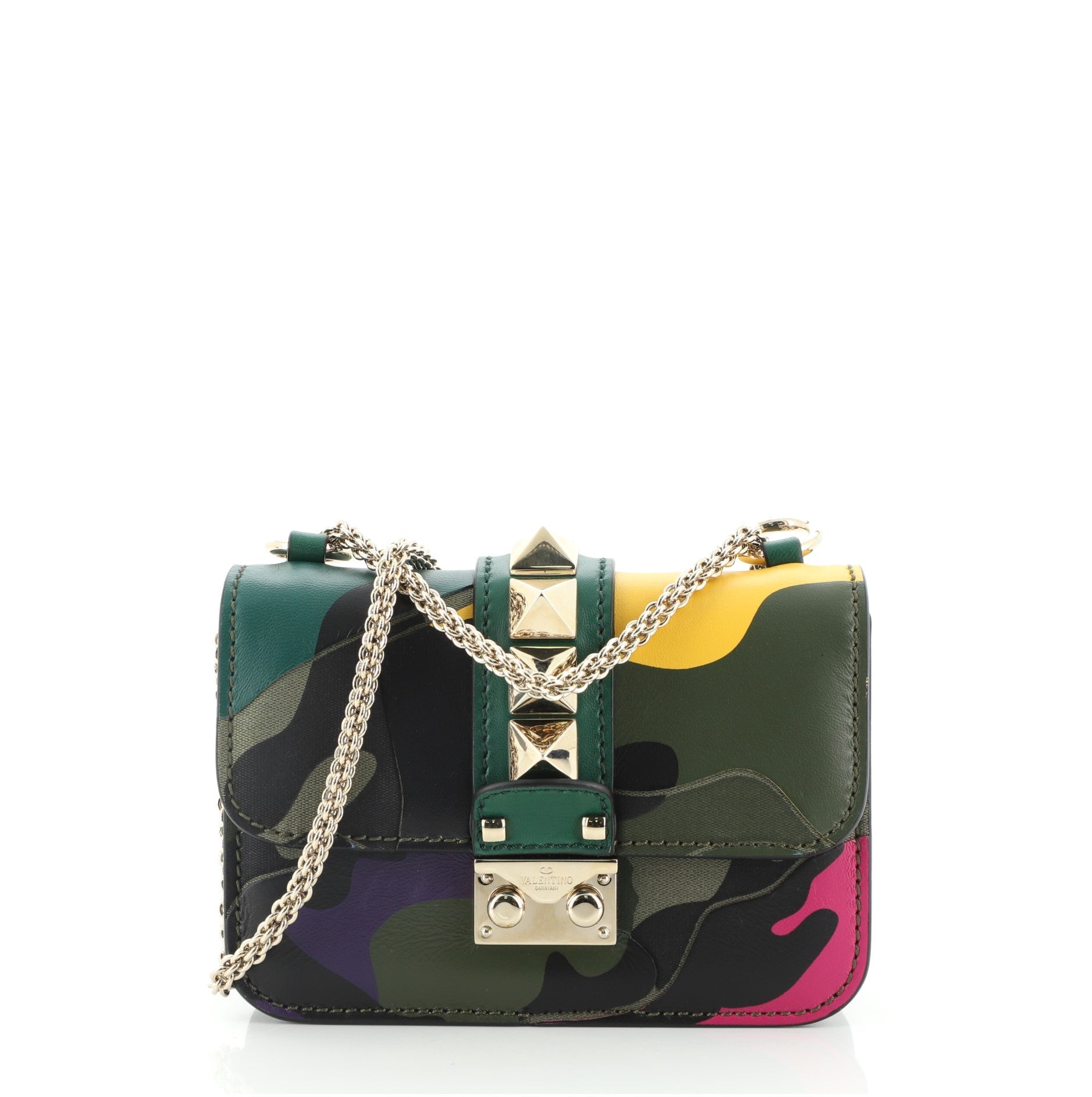 Glam Lock Shoulder Bag Camo Leather and Canvas Mini