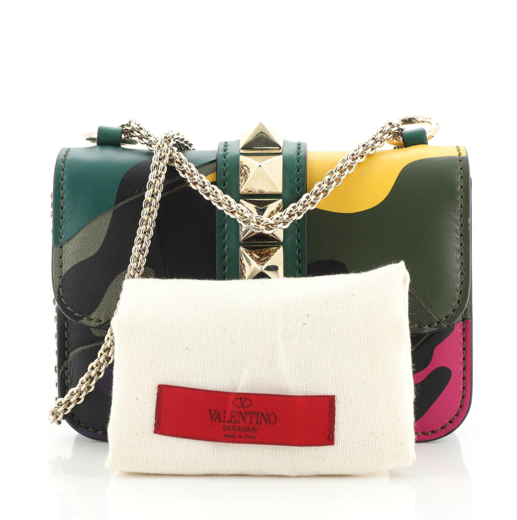 Glam Lock Shoulder Bag Camo Leather and Canvas Mini