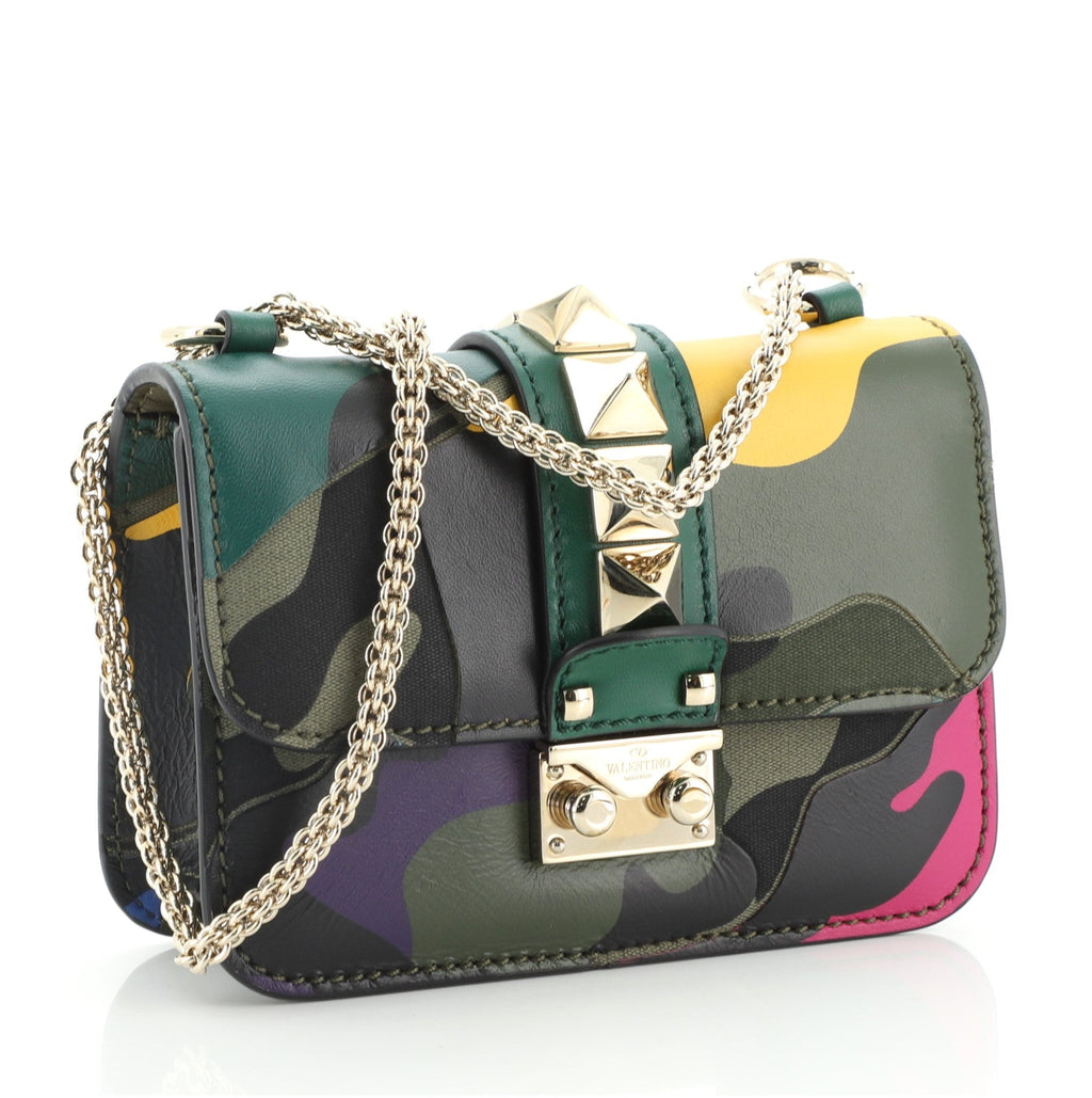 Glam Lock Shoulder Bag Camo Leather and Canvas Mini