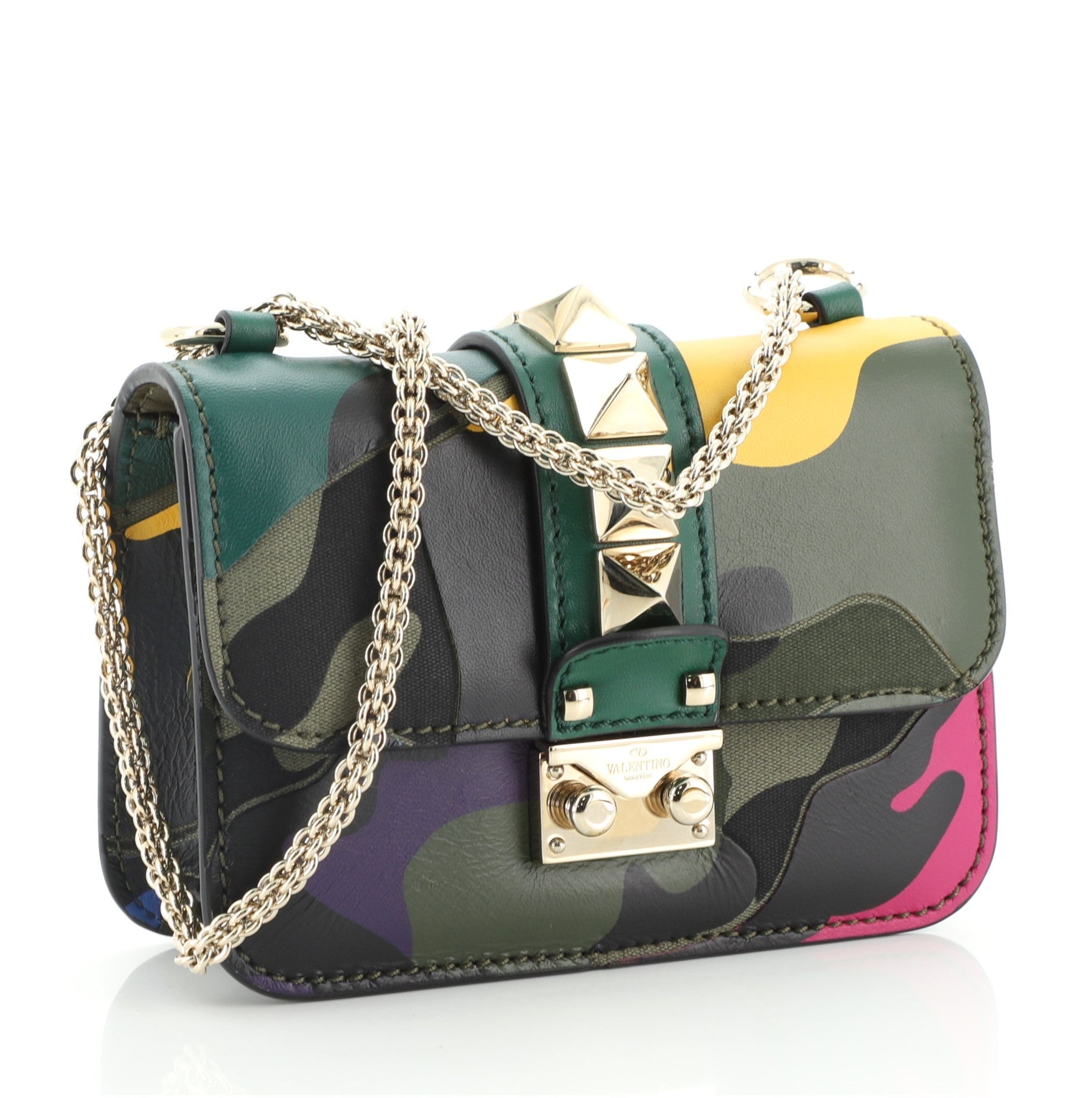 Glam Lock Shoulder Bag Camo Leather and Canvas Mini
