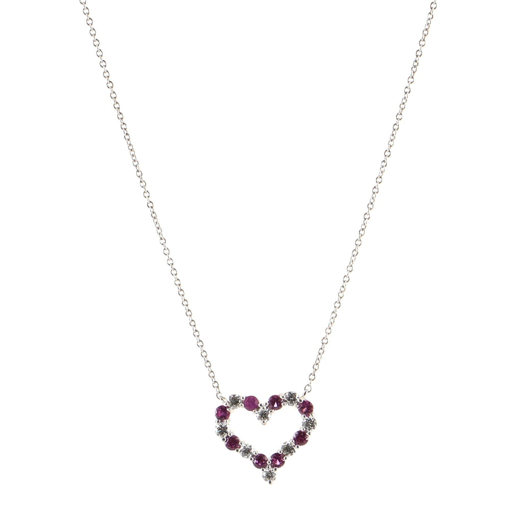 Heart Pendant Necklace Platinum with Diamonds and Pink Sapphires