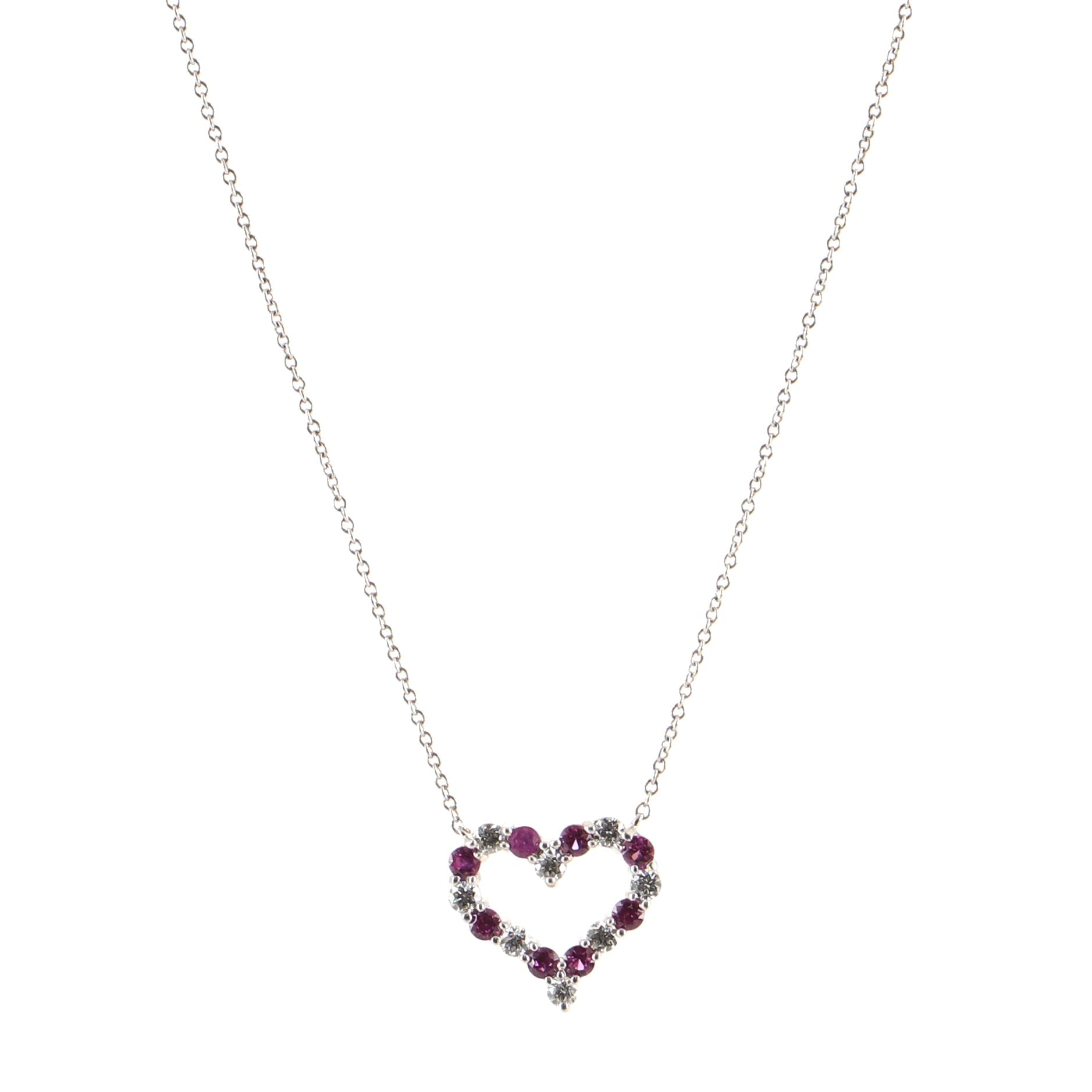 Heart Pendant Necklace Platinum with Diamonds and Pink Sapphires
