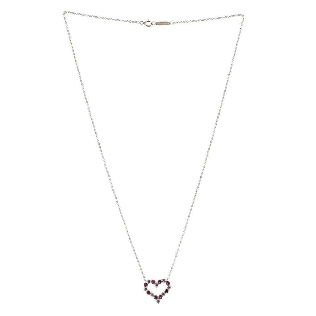 Heart Pendant Necklace Platinum with Diamonds and Pink Sapphires