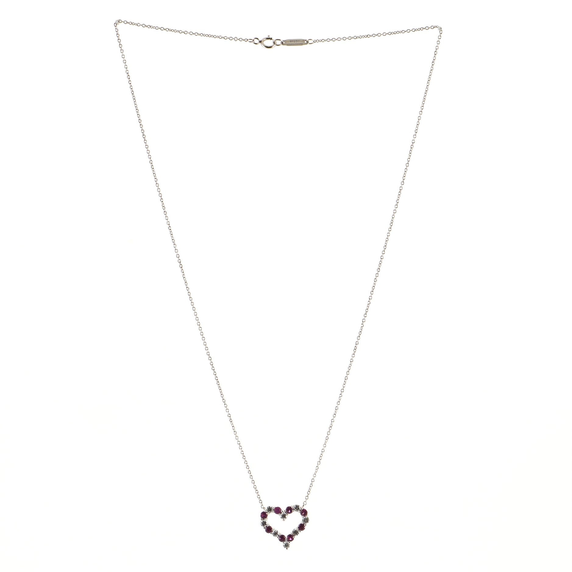 Heart Pendant Necklace Platinum with Diamonds and Pink Sapphires