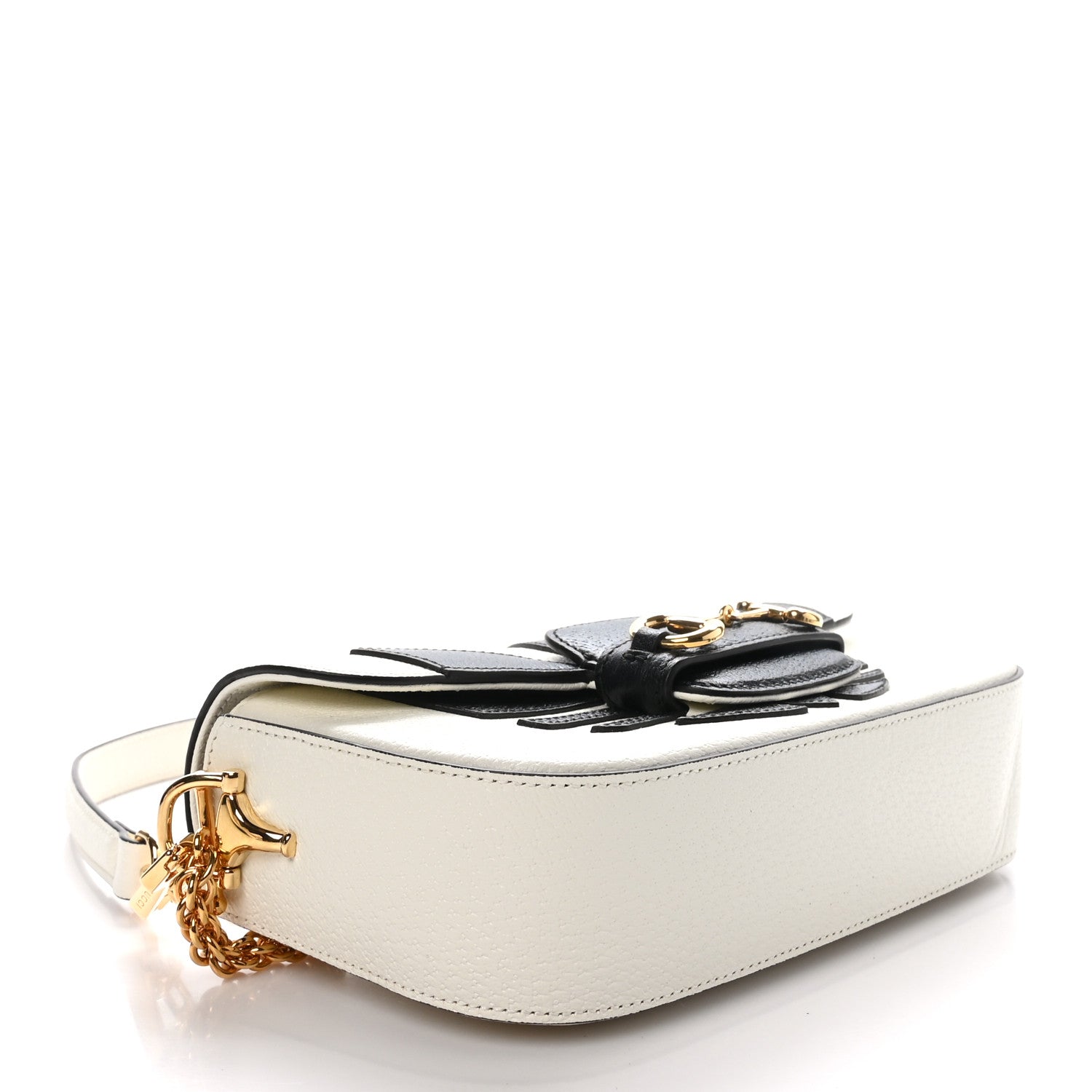 X ADIDAS Textured Dollar Calfskin Web Trefoil Mini Horsebit 1955 Shoulder Bag Off White Black