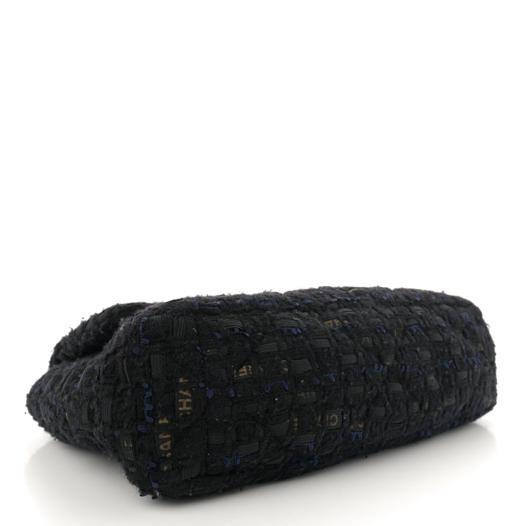Tweed Quilted Large Chanel 19 Flap Black Navy Gold